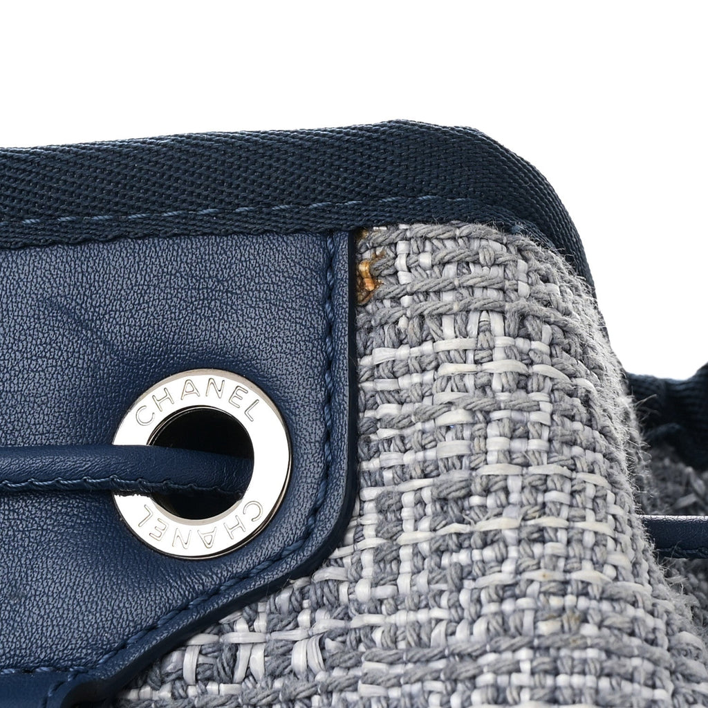 Woven Straw Raffia Large Deauville Backpack Blue