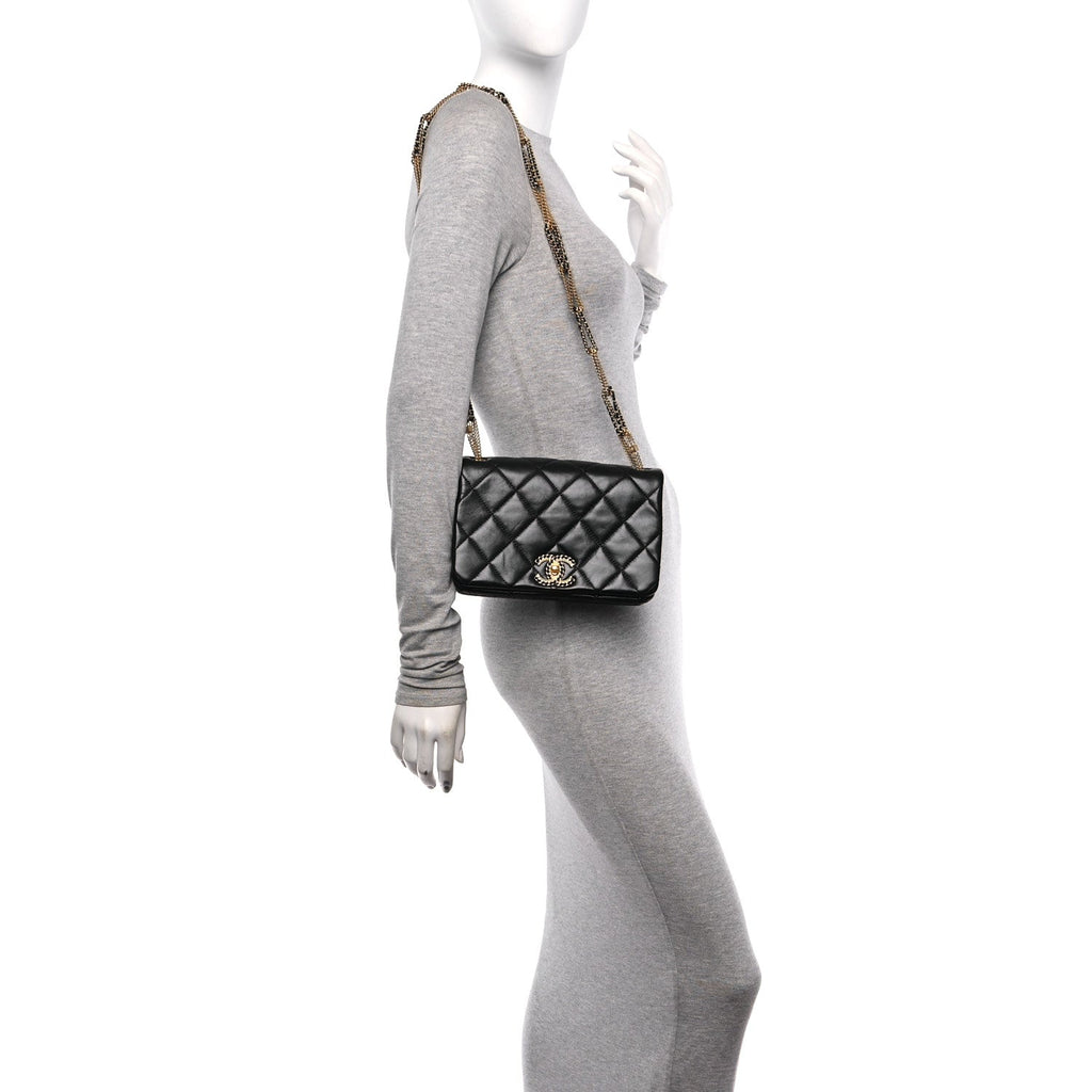 Lambskin Quilted On And On Small Chain Flap Black