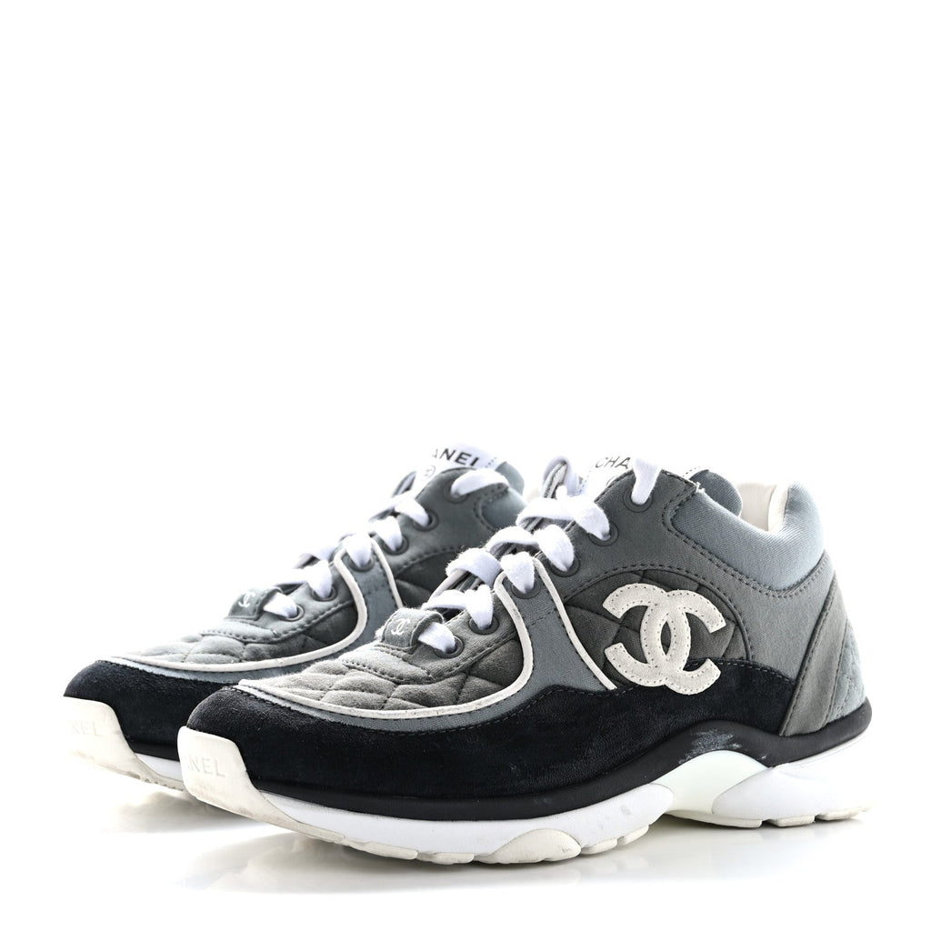 Fabric Suede Calfskin Quilted CC Sneakers 35 Dark Grey