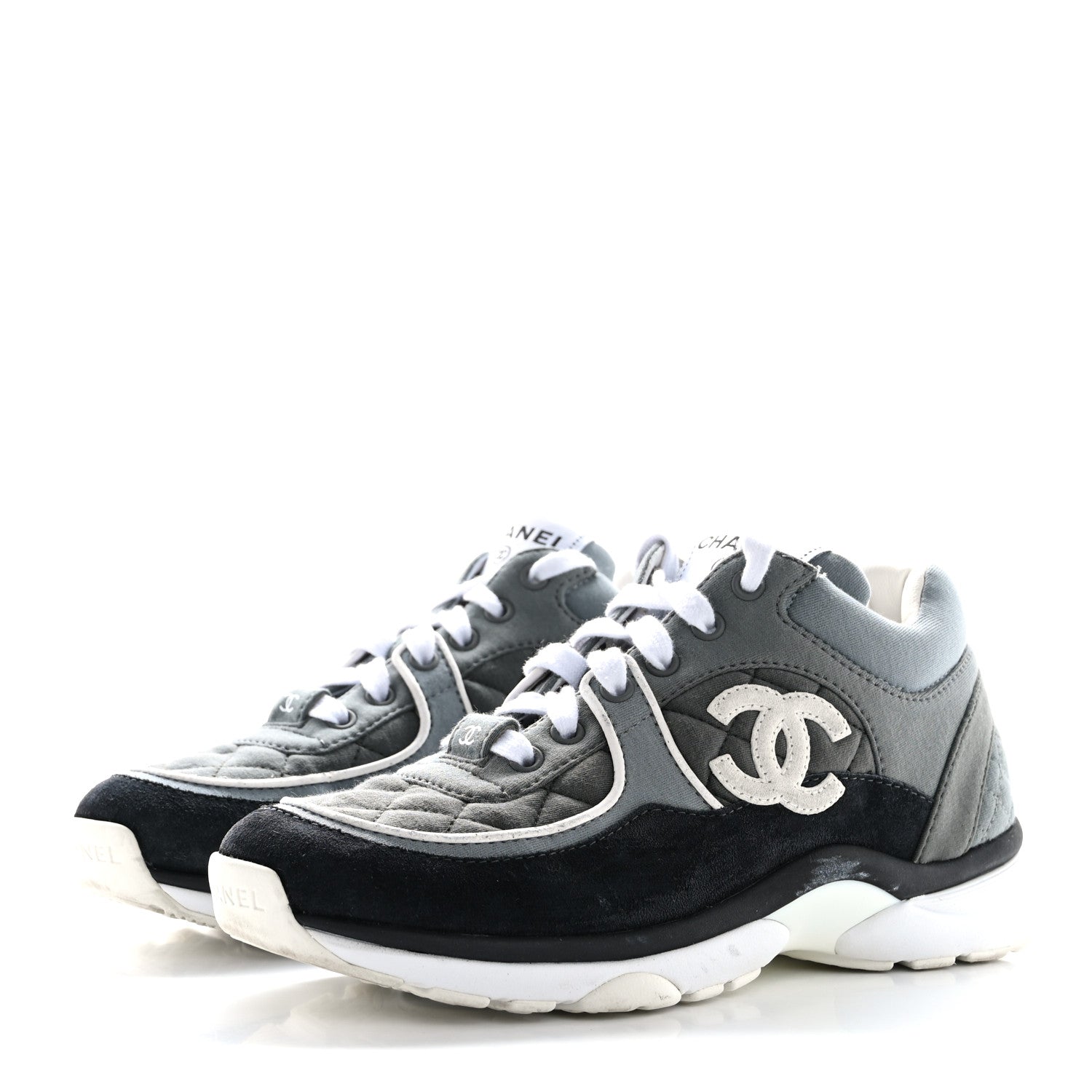 Fabric Suede Calfskin Quilted CC Sneakers 35 Dark Grey