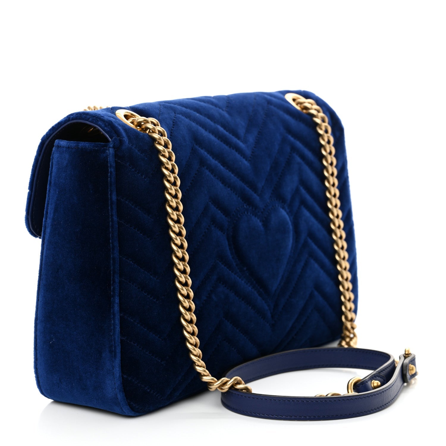 Velvet Matelasse Medium GG Marmont Shoulder Bag Cobalt Blue