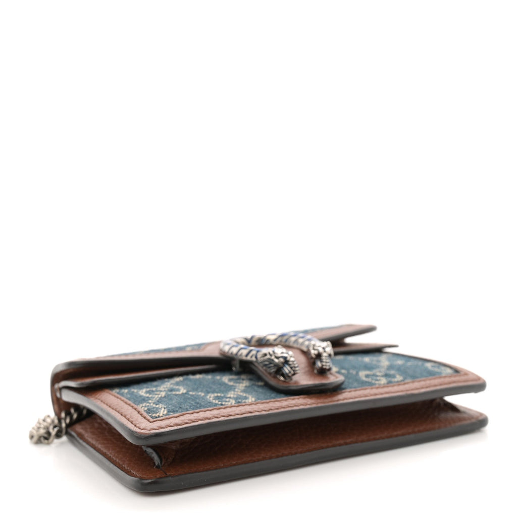 New Denim GG Monogram Dollar Calfskin Enamel Super Mini Dionysus Shoulder Bag Blue Tea Cuir Epilog Electric Blue