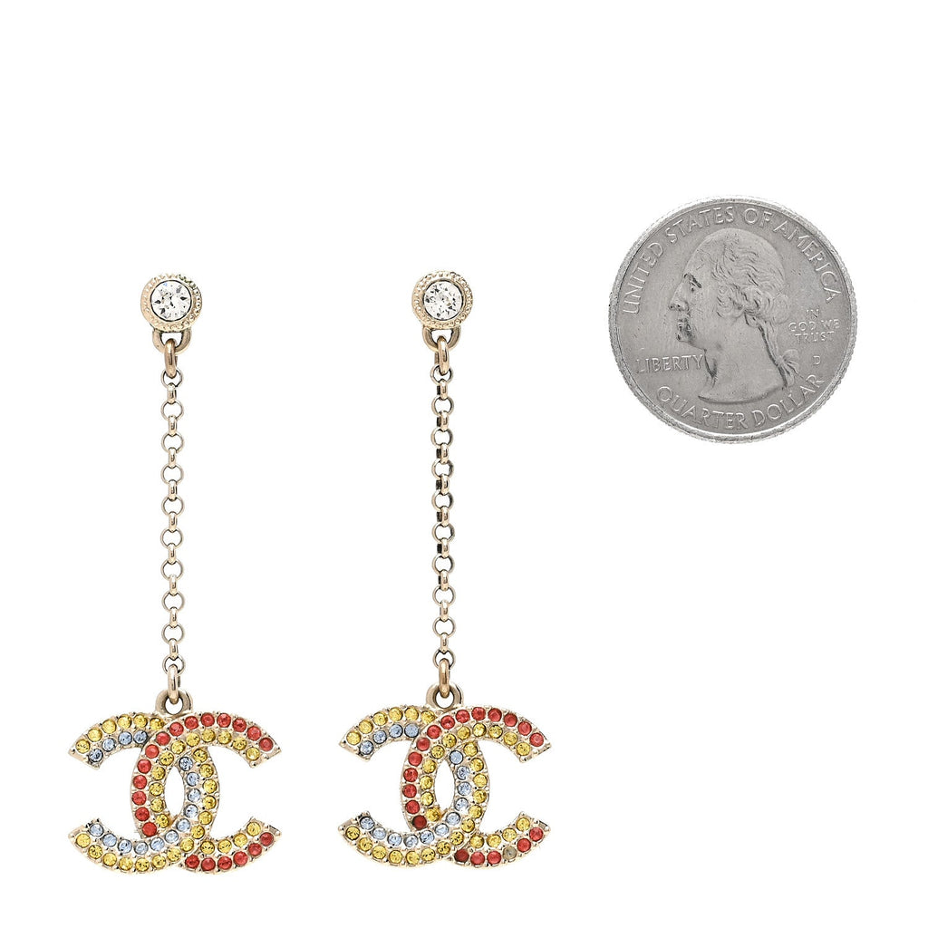 Crystal CC Drop Earrings Gold Multicolor