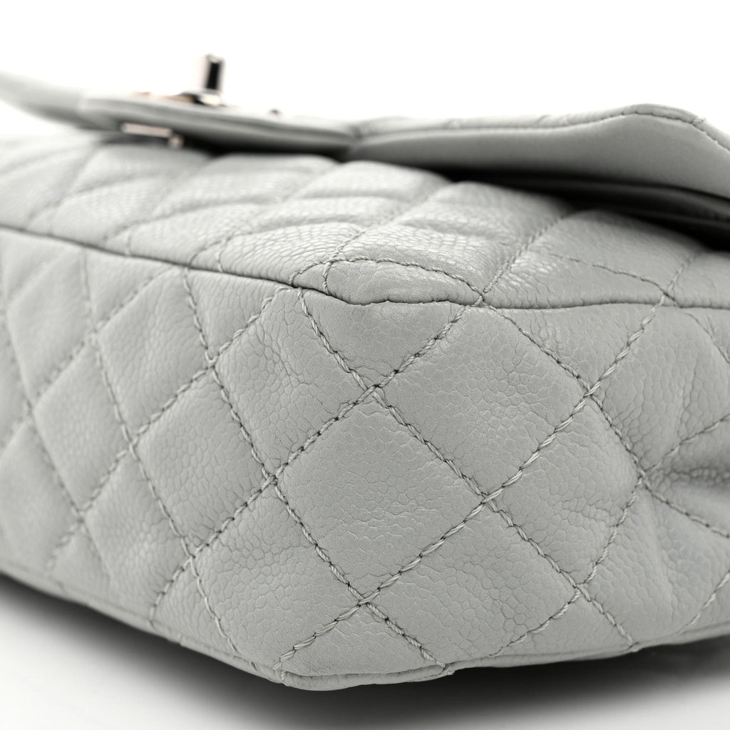 Washed Caviar Quilted Medium Double Flap Light Blue