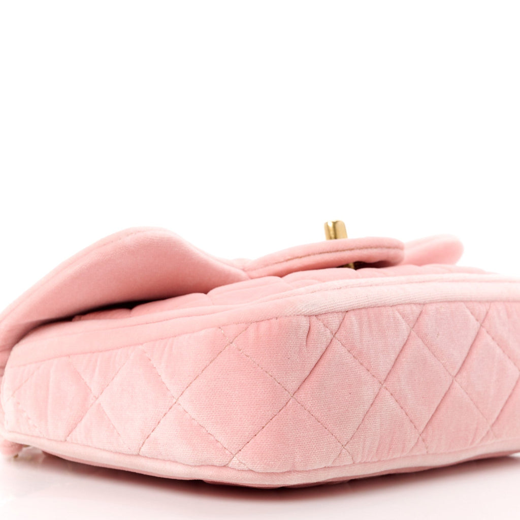 Velour Quilted Mini Double Frame Flap Rose