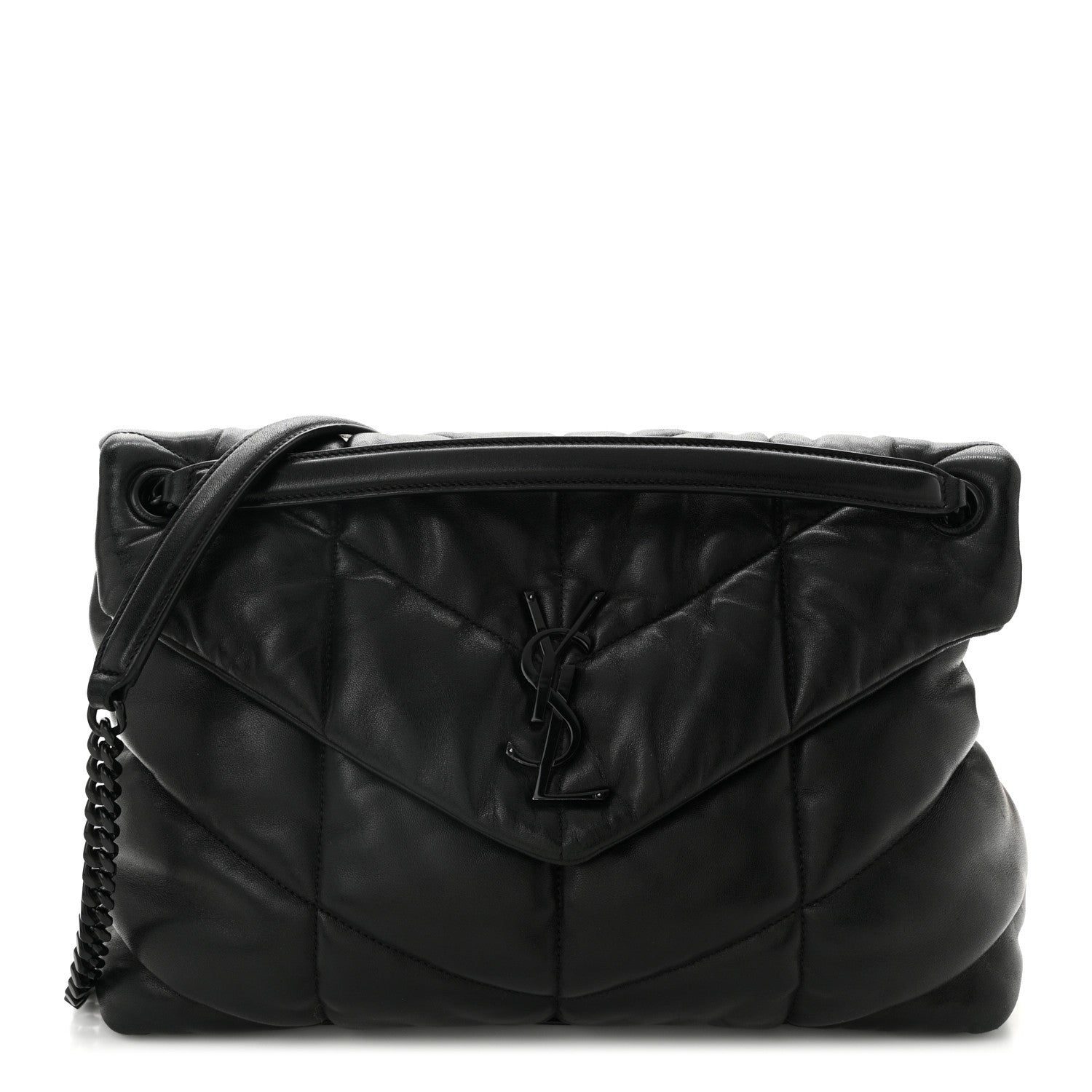 Lambskin Quilted Monogram Monochrome Small Loulou Puffer Chain Satchel Black