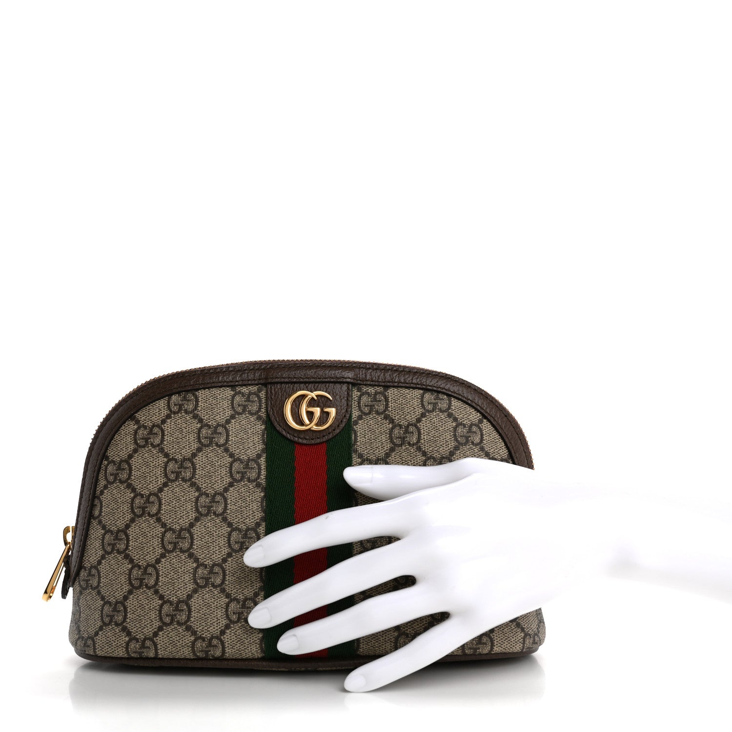 GG Supreme Monogram Textured Calfskin Web Large Ophidia Cosmetic Case Beige Ebony New Acero