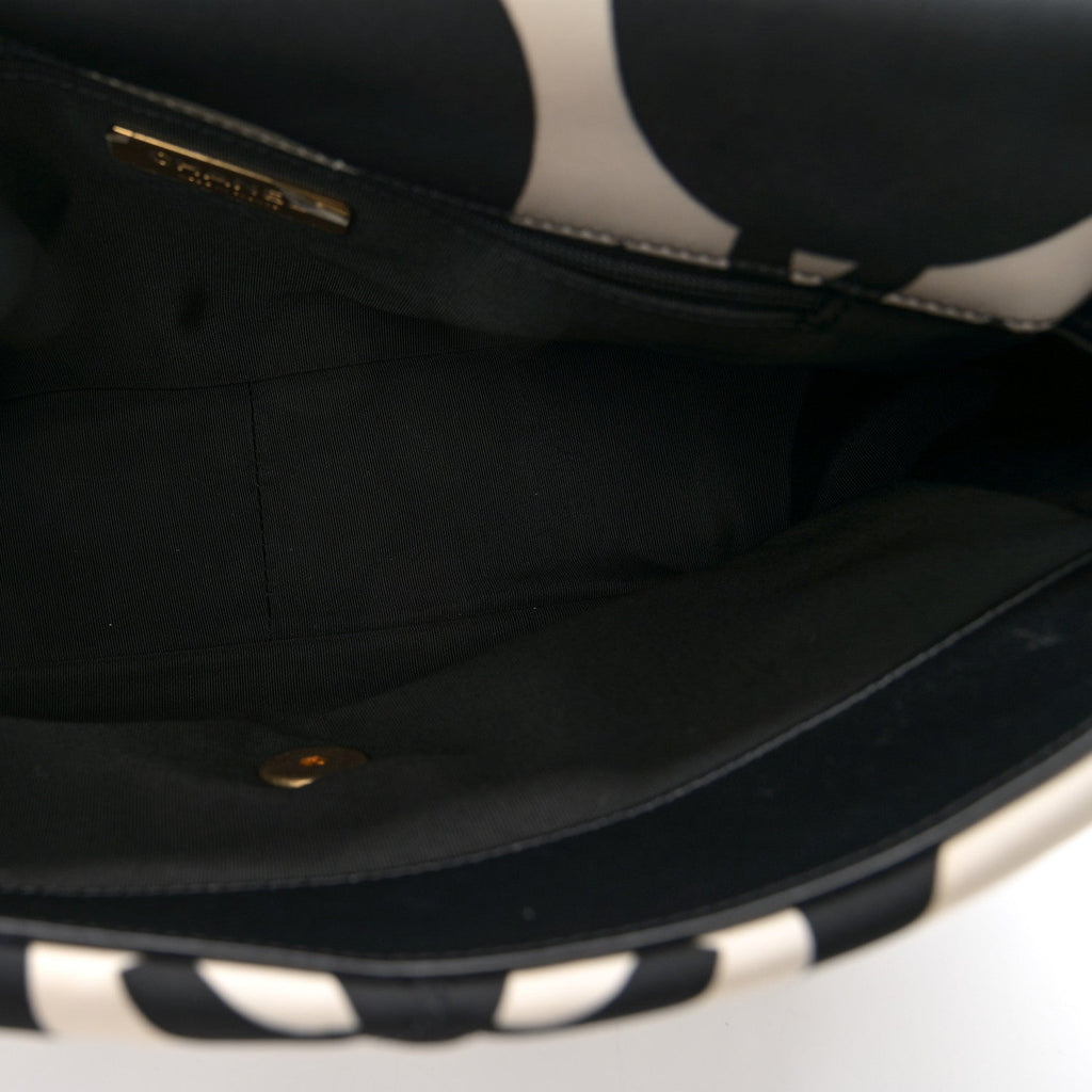 Fabric Printed Large Chanel 19 Flap Black Ecru