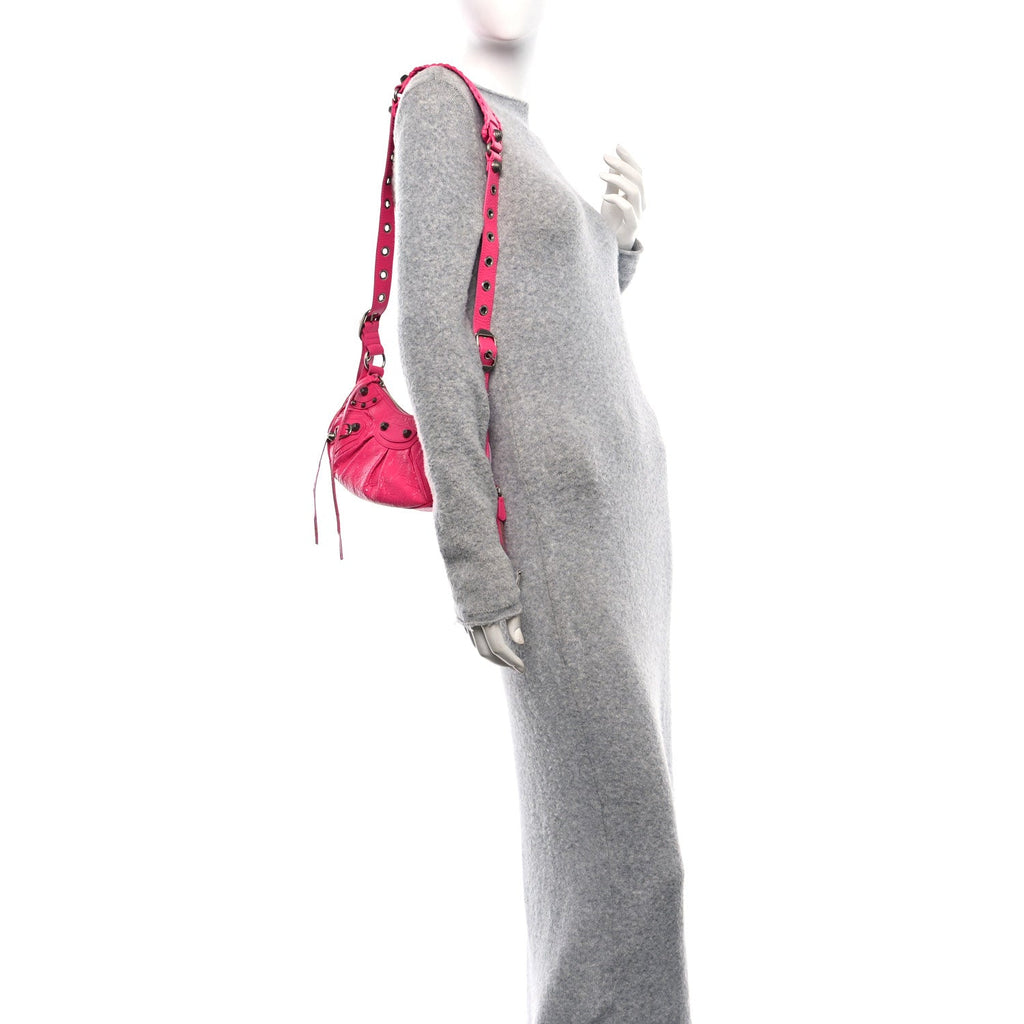 Extra Supple Calfskin Crocodile Embossed XS Le Cagole Shoulder Bag  Lipstick Pink