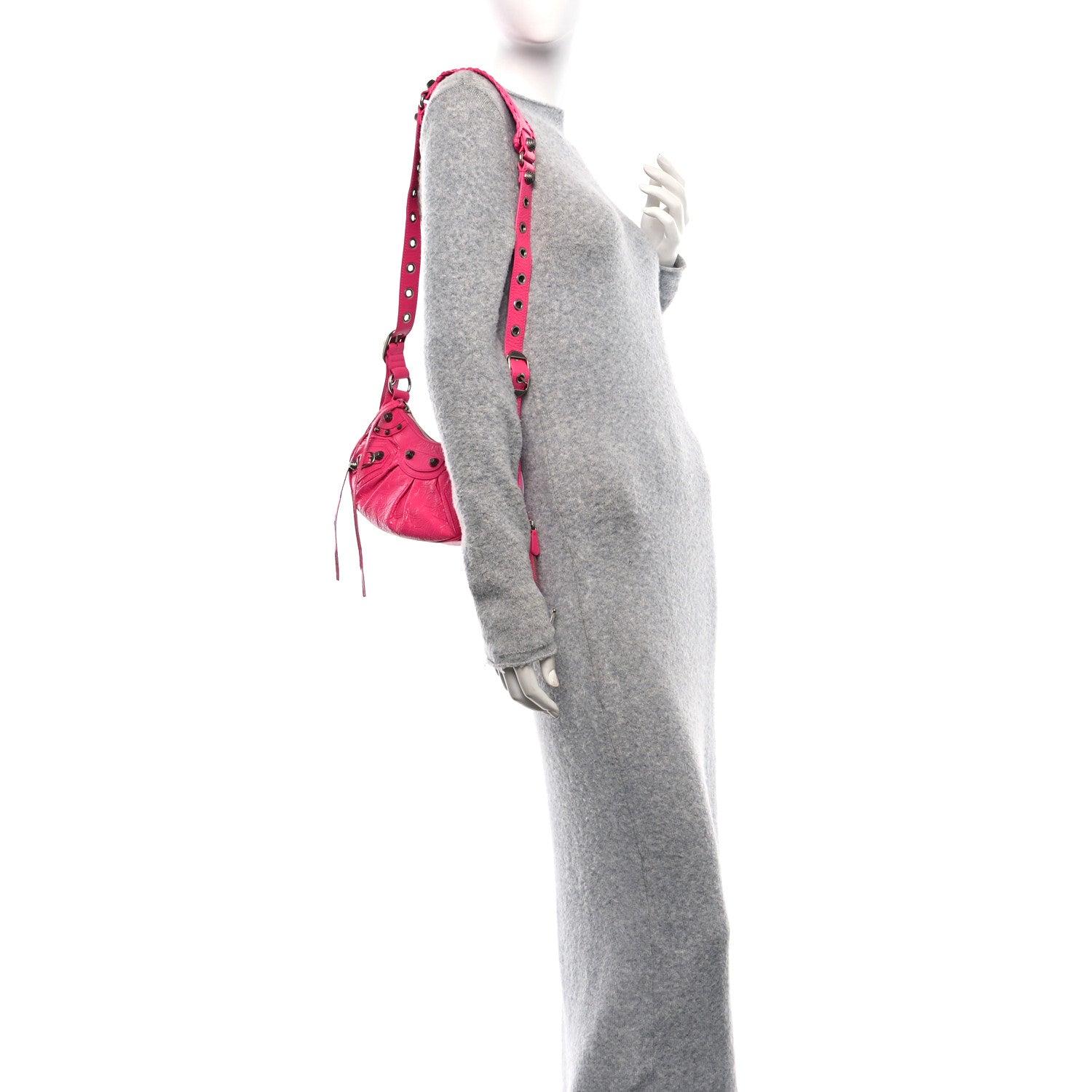 Extra Supple Calfskin Crocodile Embossed XS Le Cagole Shoulder Bag  Lipstick Pink