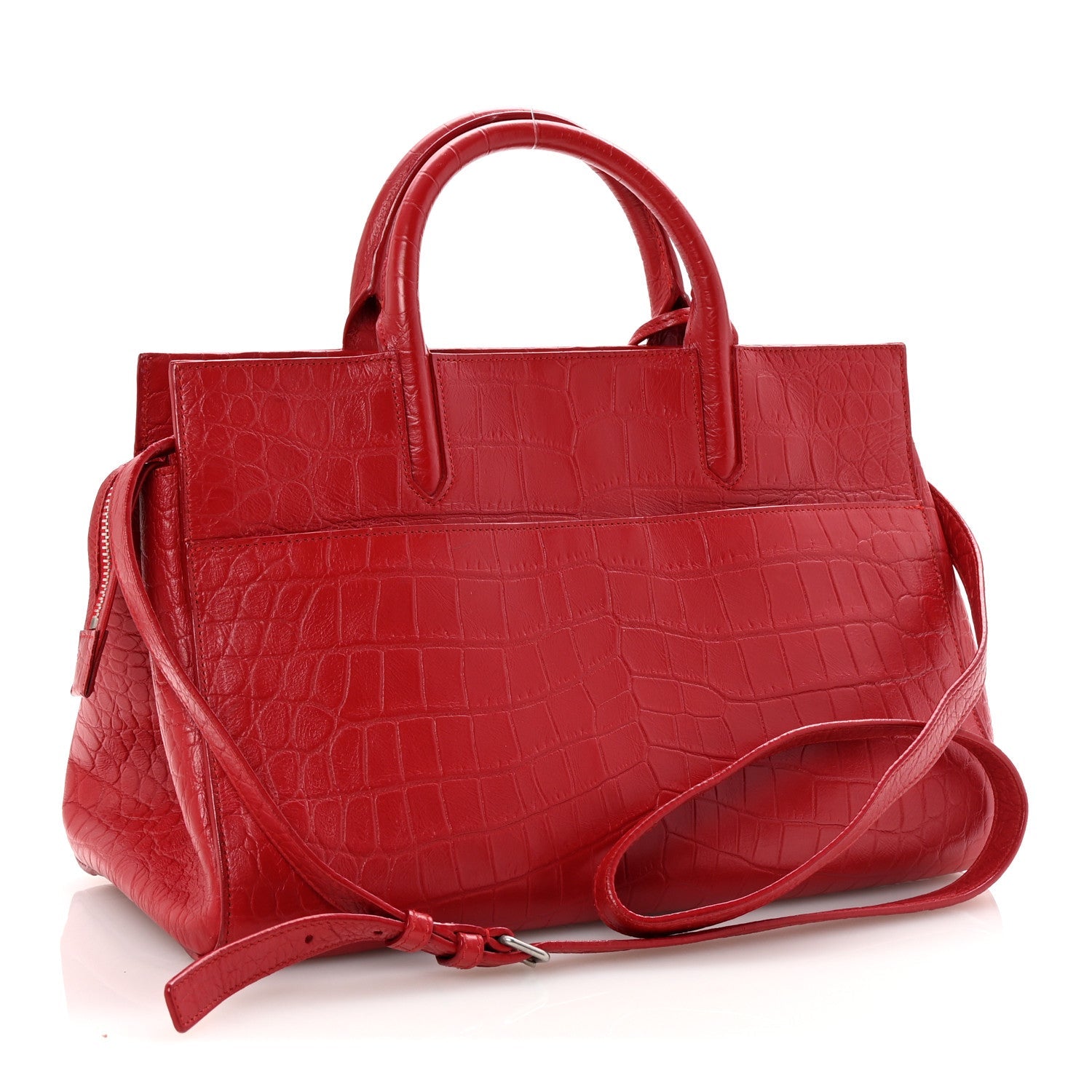 Calfskin Crocodile Embossed Small Cabas Rive Gauche Red
