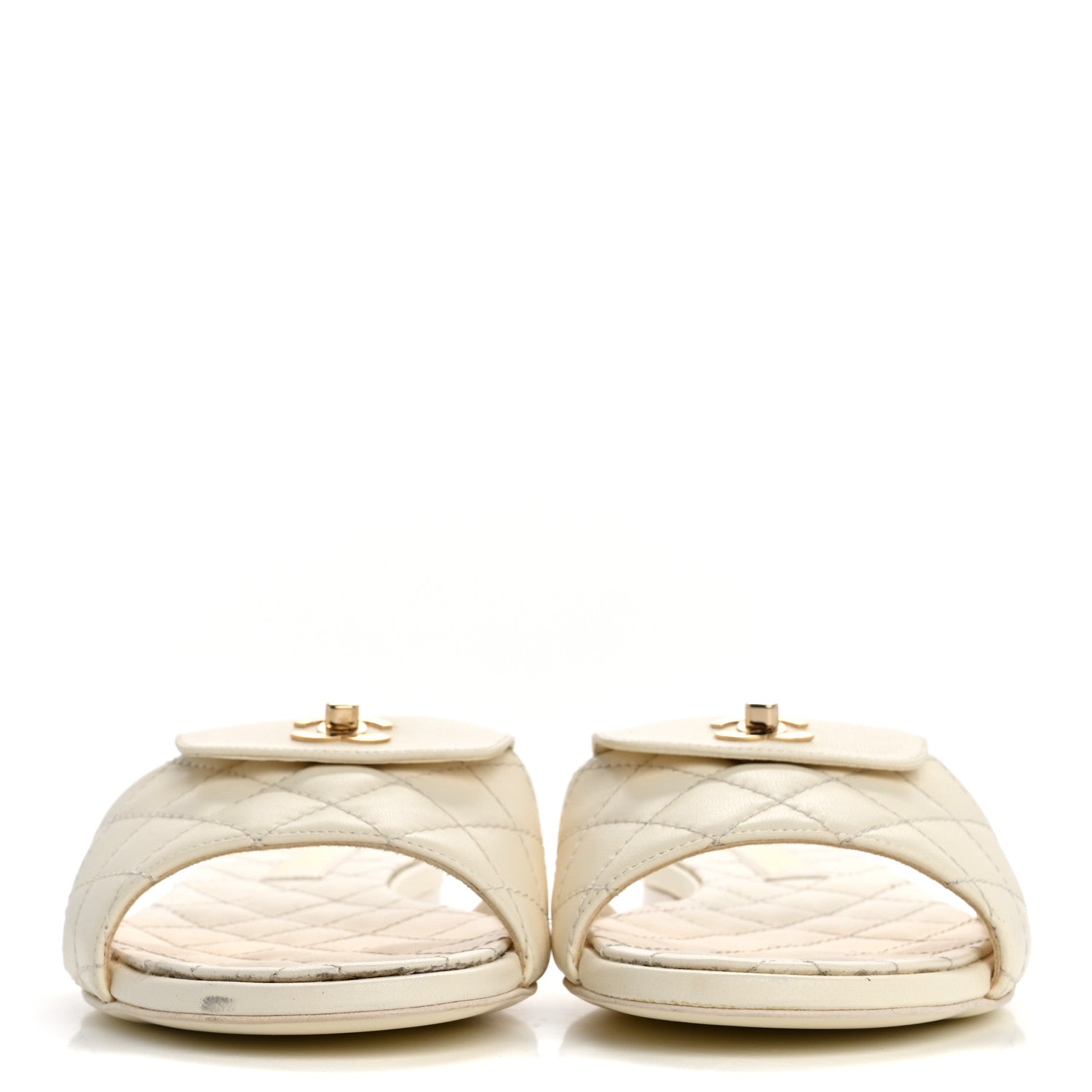 Lambskin Quilted CC Turnlock Sandals 38.5 Ivory
