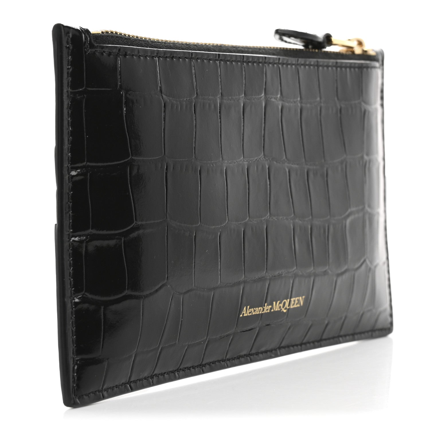 Calfskin Crocodile Embossed Skull Zip Wallet  Holder Black
