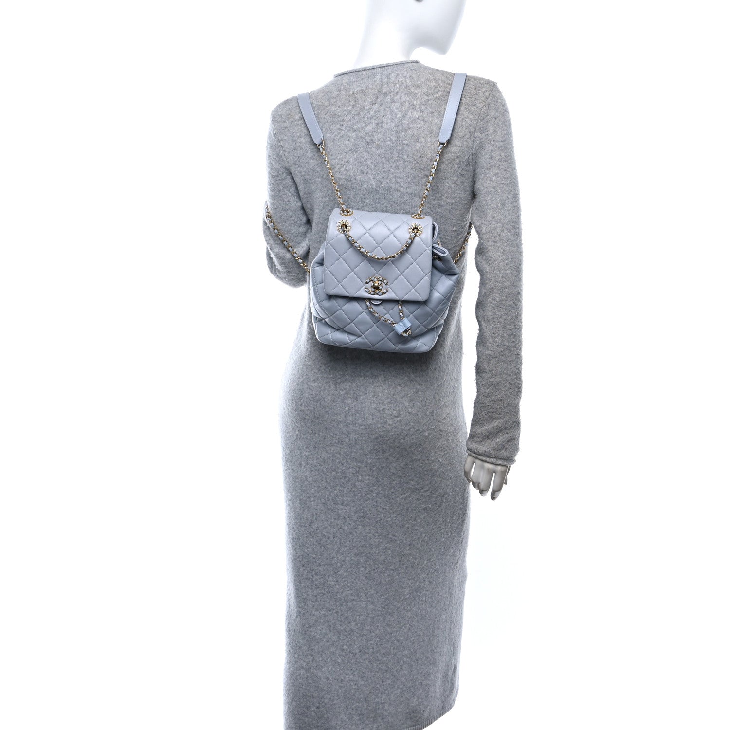 Lambskin Quilted Braided CC Backpack Light Grey