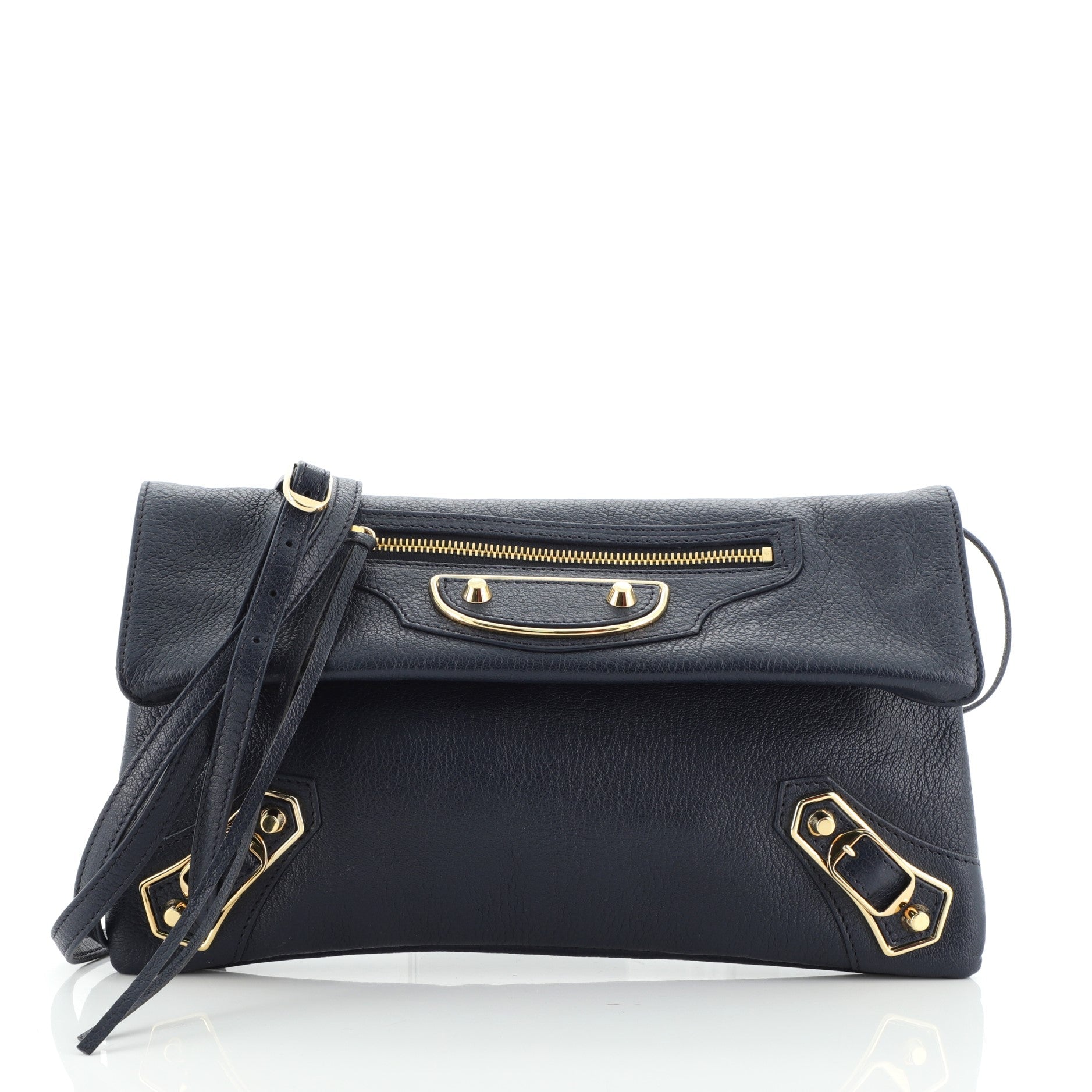 Classic Metallic Edge Envelope Strap Clutch Leather