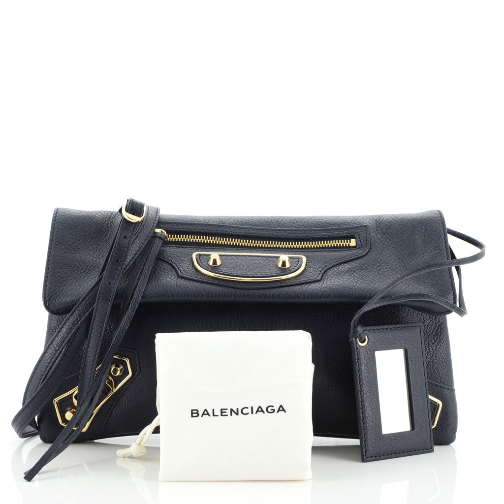 Classic Metallic Edge Envelope Strap Clutch Leather