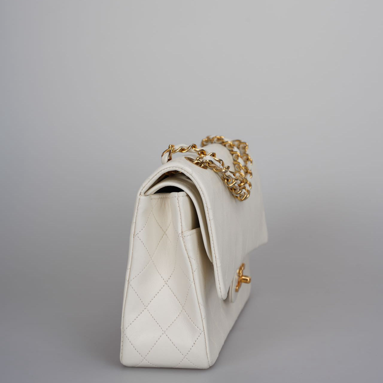 Chanel Vintage White Classic Double Flap Bag with 24k Gold Hardware