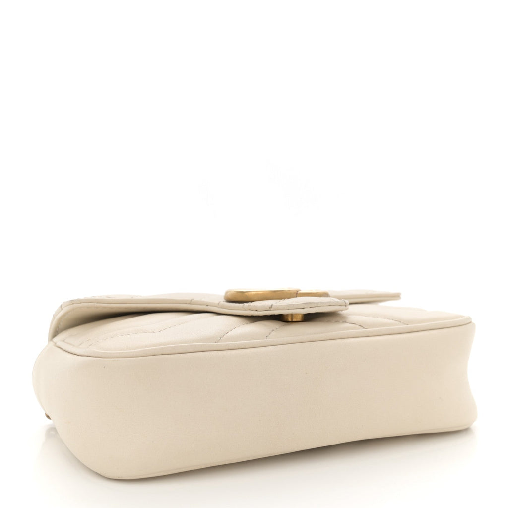 Calfskin Matelasse Super Mini GG Marmont Shoulder Bag White