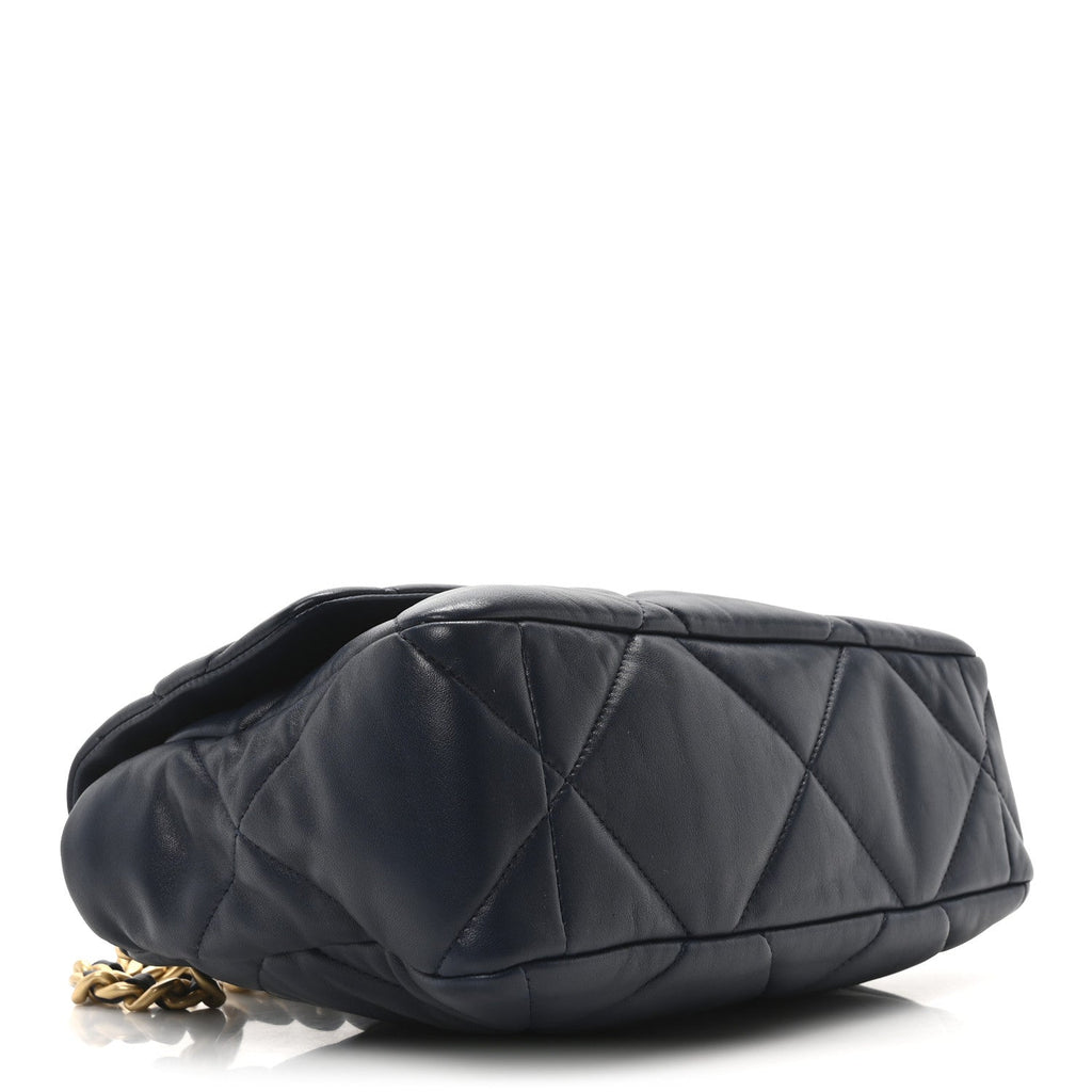 Lambskin Quilted Large Chanel 19 Flap Dark Blue