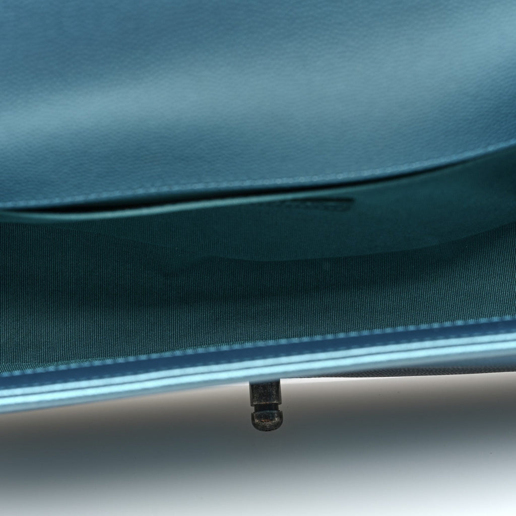 Metallic Caviar Quilted Medium Boy Flap Turquoise