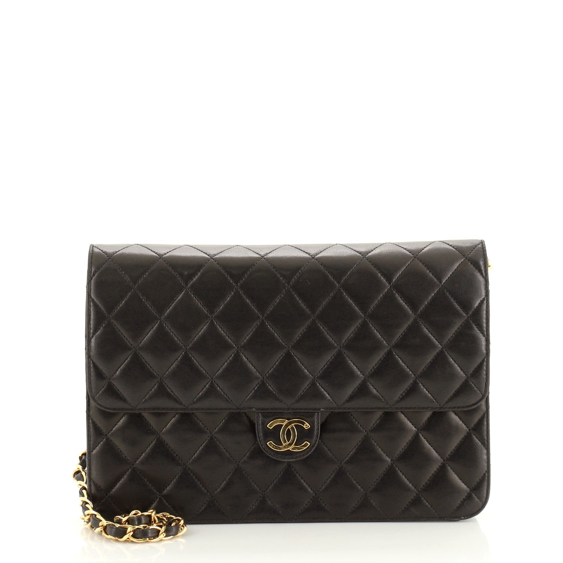 Vintage Clutch with Chain Quilted Leather Medium