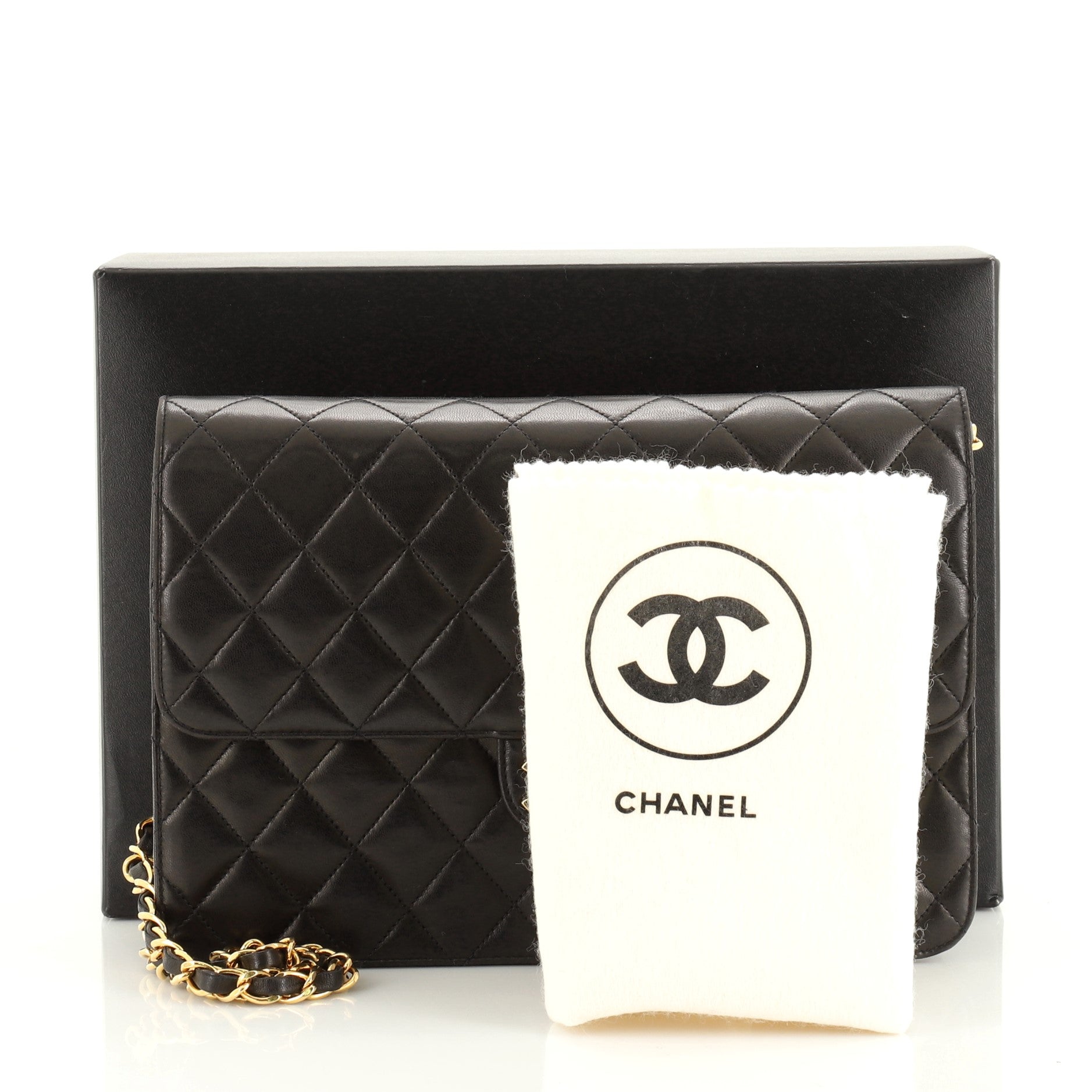 Vintage Clutch with Chain Quilted Leather Medium