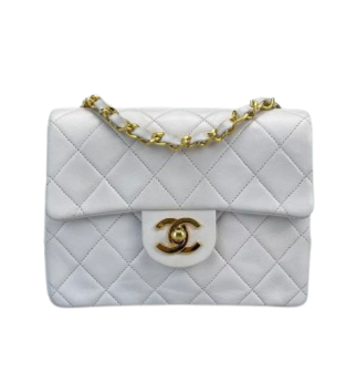 Chanel Vintage White Timeless Flap Bag Mini Square Gold Hardware