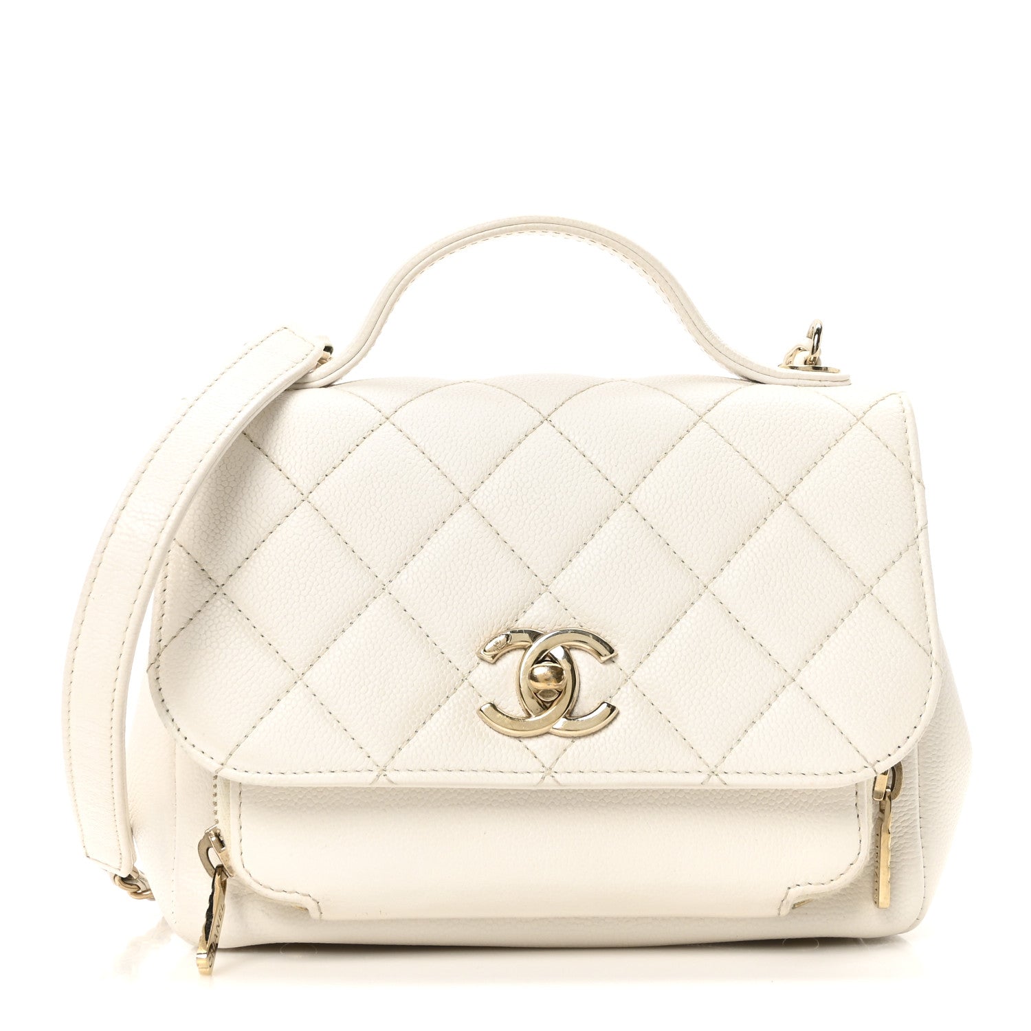 Caviar Quilted Small Business Affinity Flap White