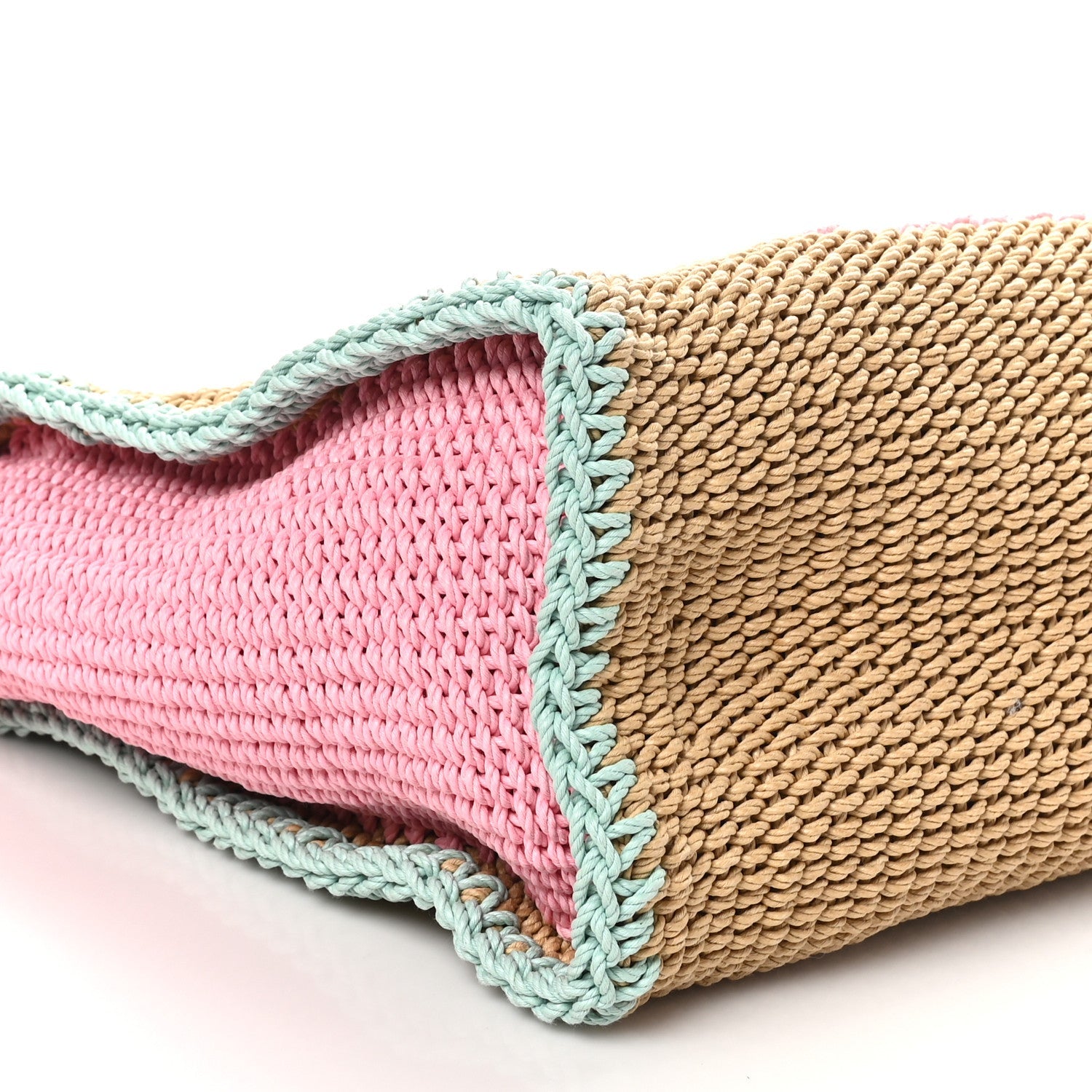 Raffia Crochet Medium Deauville Tote Beige Light Pink Green