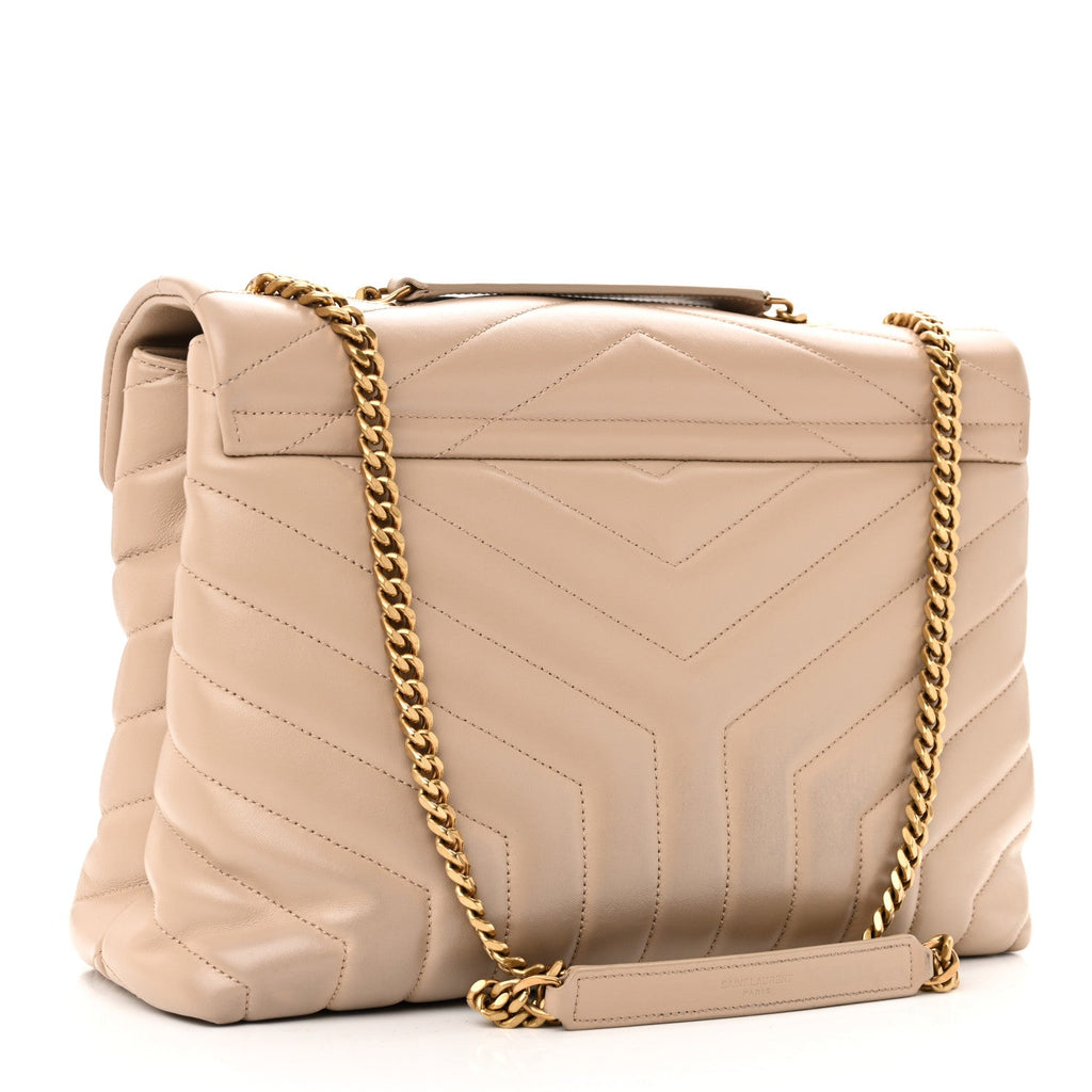 Calfskin Y Quilted Monogram Medium Loulou Chain Satchel Dark Beige