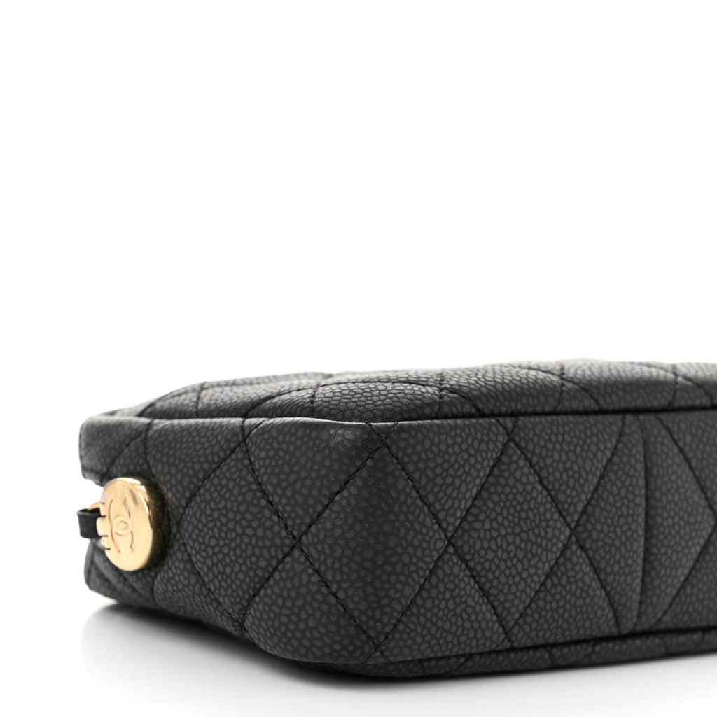 Iridescent Caviar Quilted Mini Coco Tassel Camera Case Black