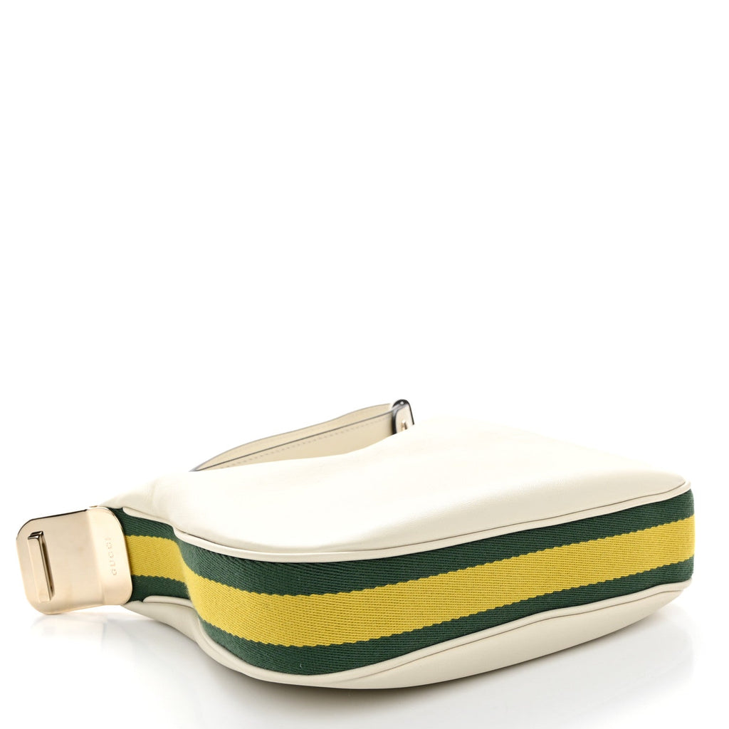 Aria Calfskin Web Small Attache Shoulder Bag White