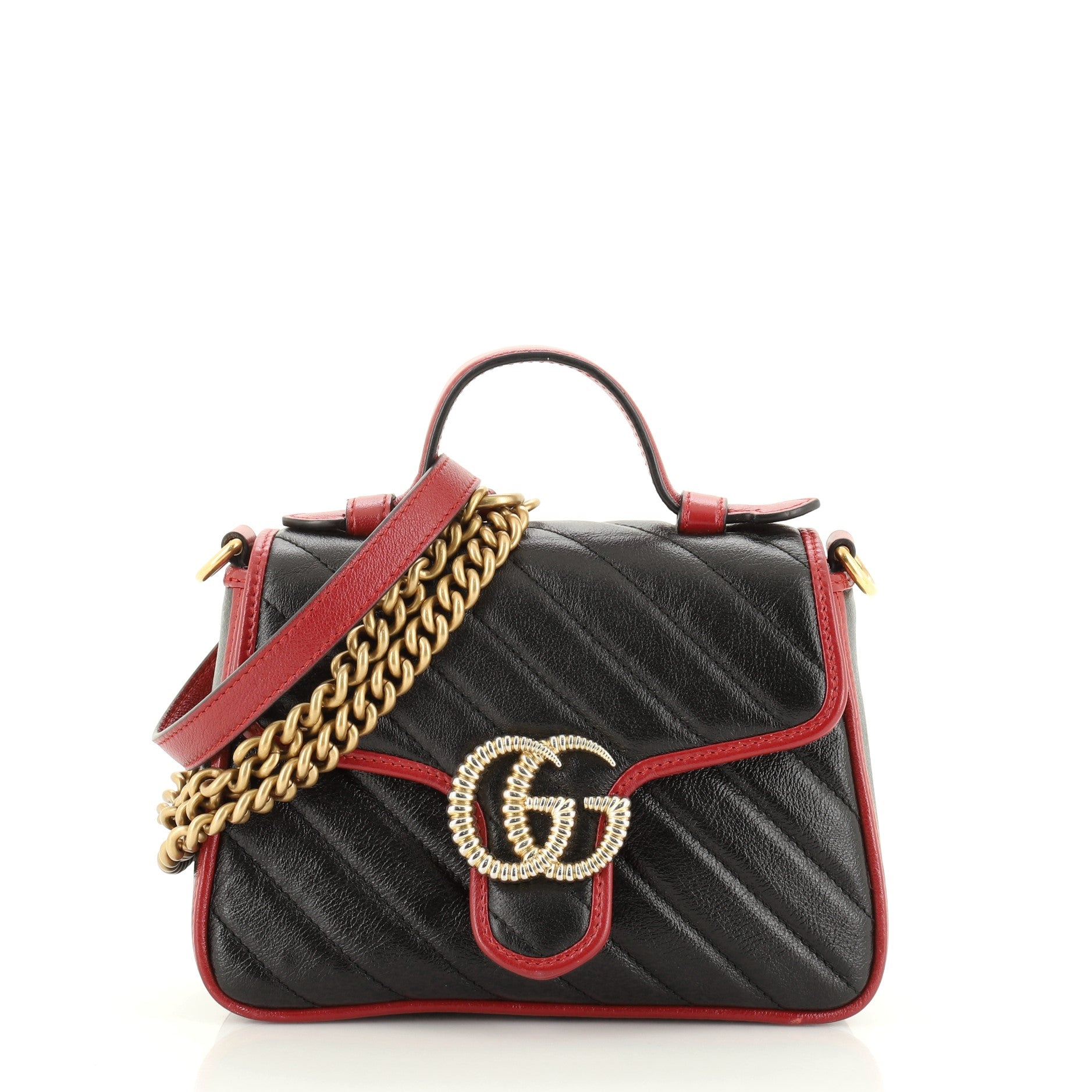 GG Marmont Top Handle Flap Bag Diagonal Quilted Leather Mini