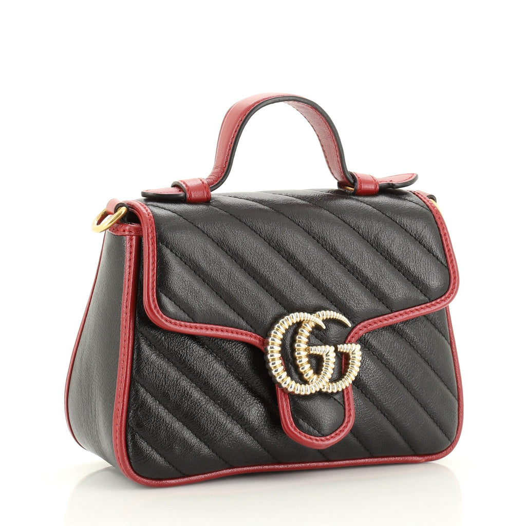 GG Marmont Top Handle Flap Bag Diagonal Quilted Leather Mini