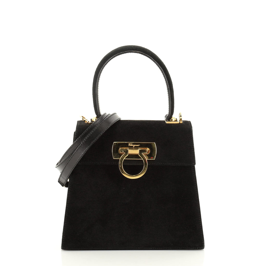 Gancini Convertible Top Handle Bag Suede Mini