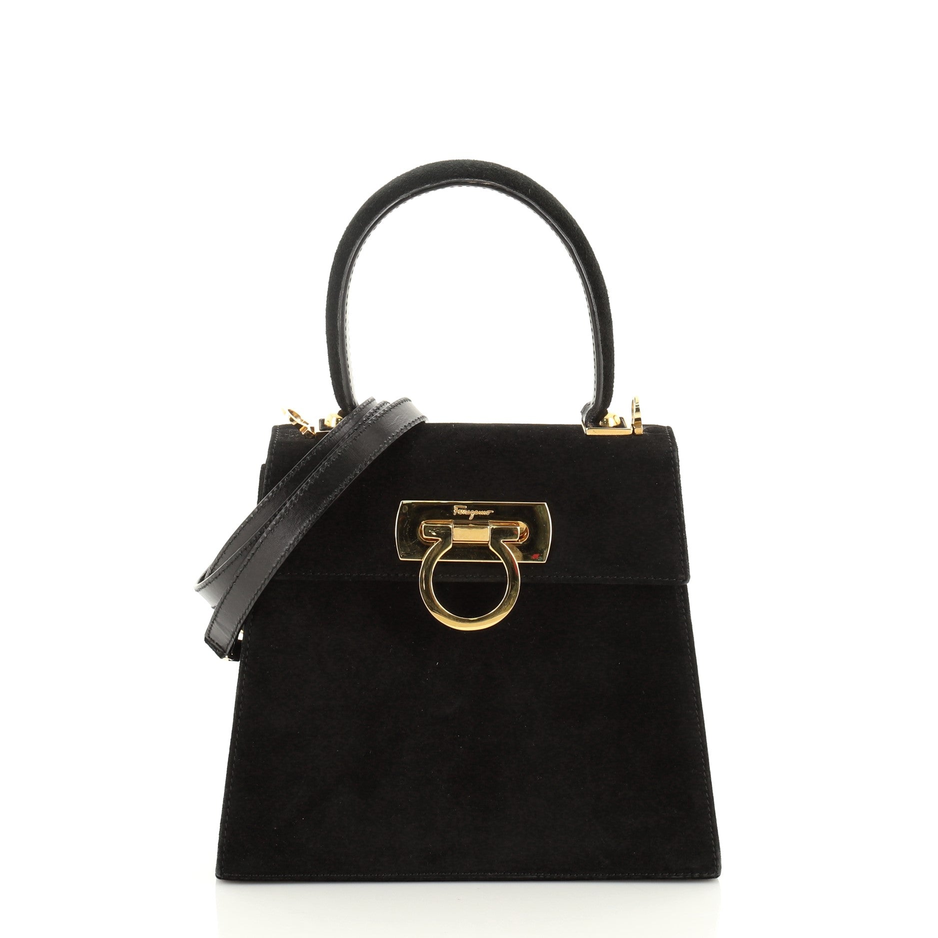 Gancini Convertible Top Handle Bag Suede Mini