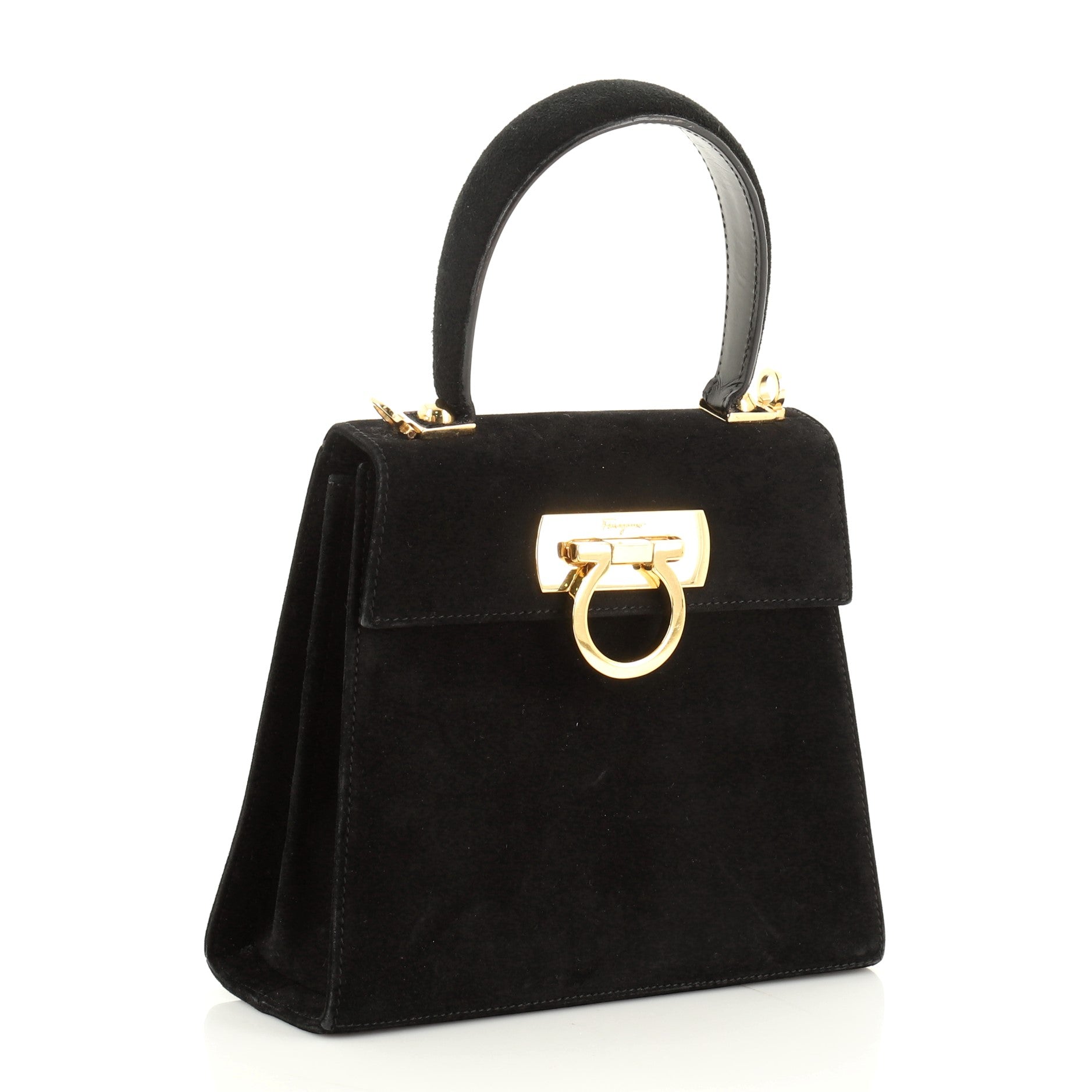 Gancini Convertible Top Handle Bag Suede Mini