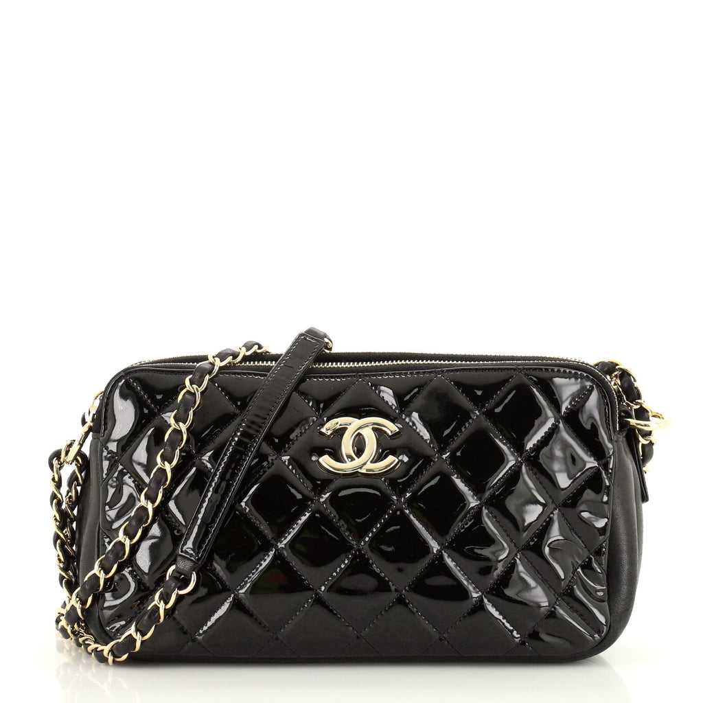 Double Zip Clutch with Chain Quilted Patent Medium