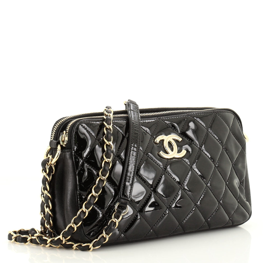 Double Zip Clutch with Chain Quilted Patent Medium