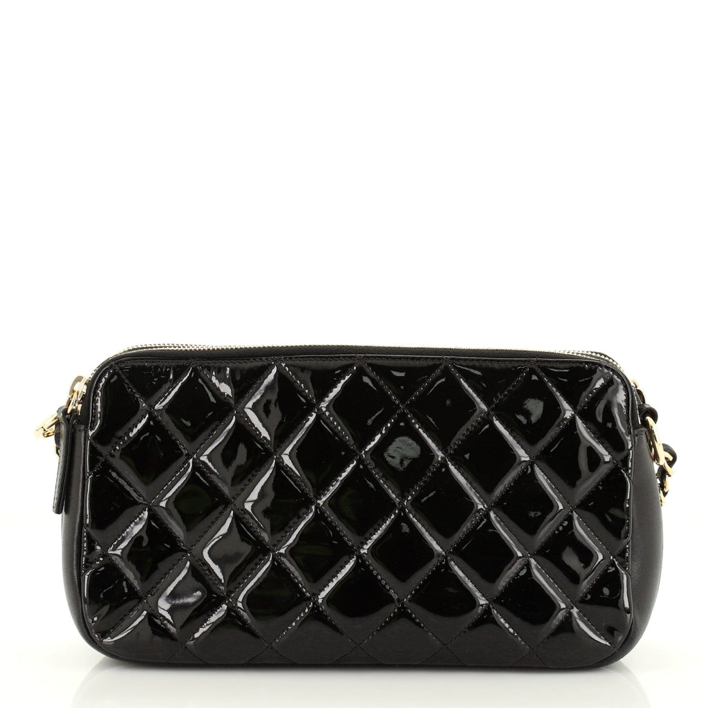 Double Zip Clutch with Chain Quilted Patent Medium