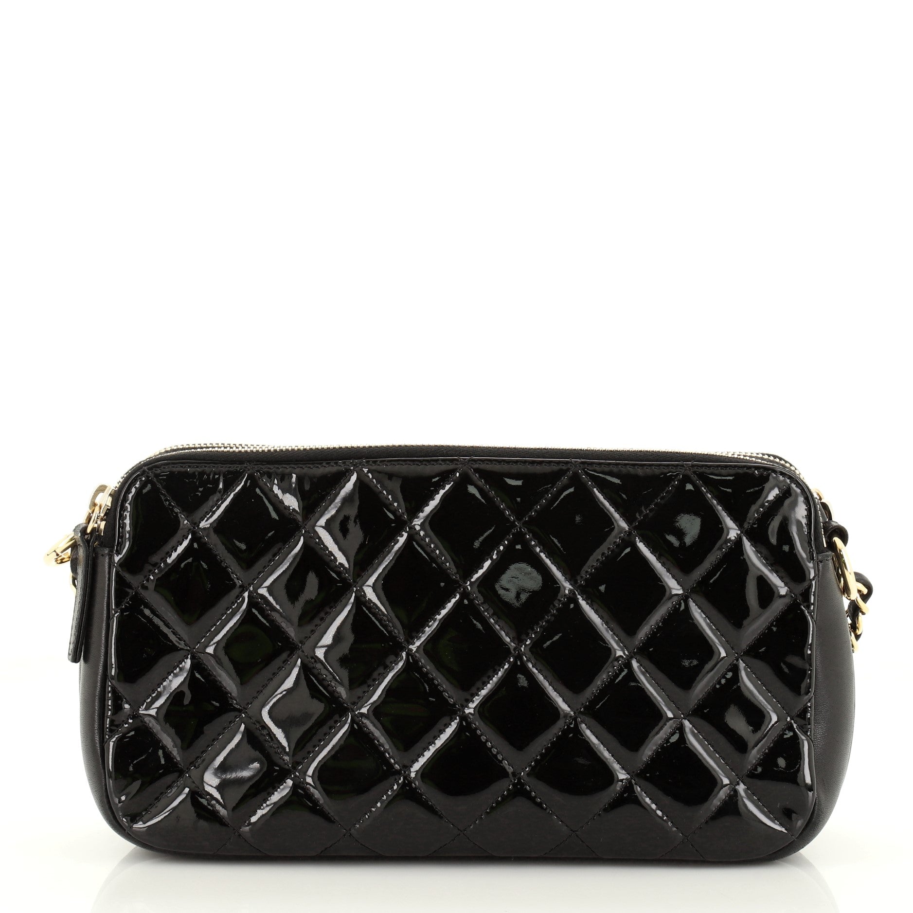 Double Zip Clutch with Chain Quilted Patent Medium