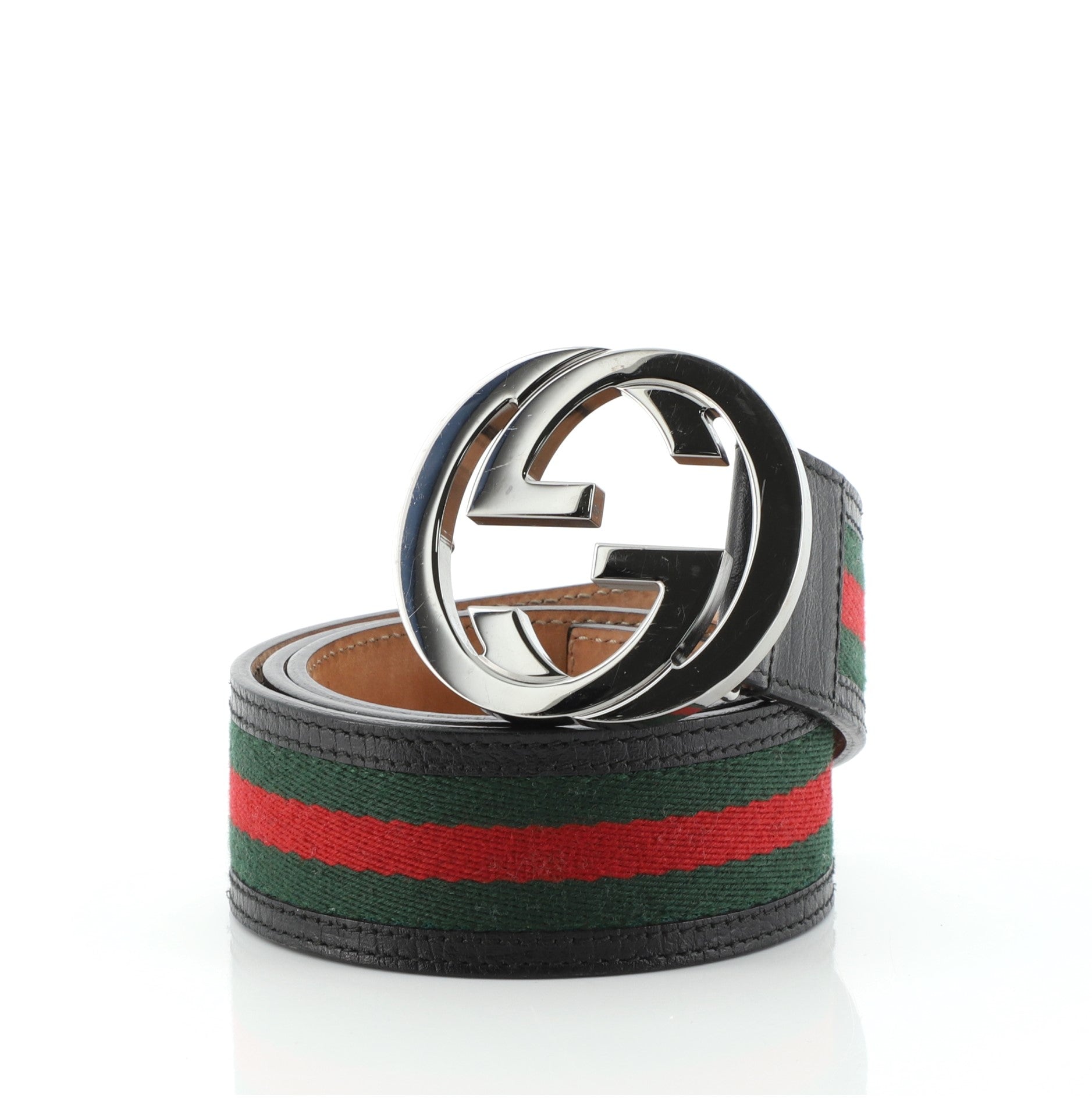 Interlocking G Web Belt Canvas and Leather Wide 85