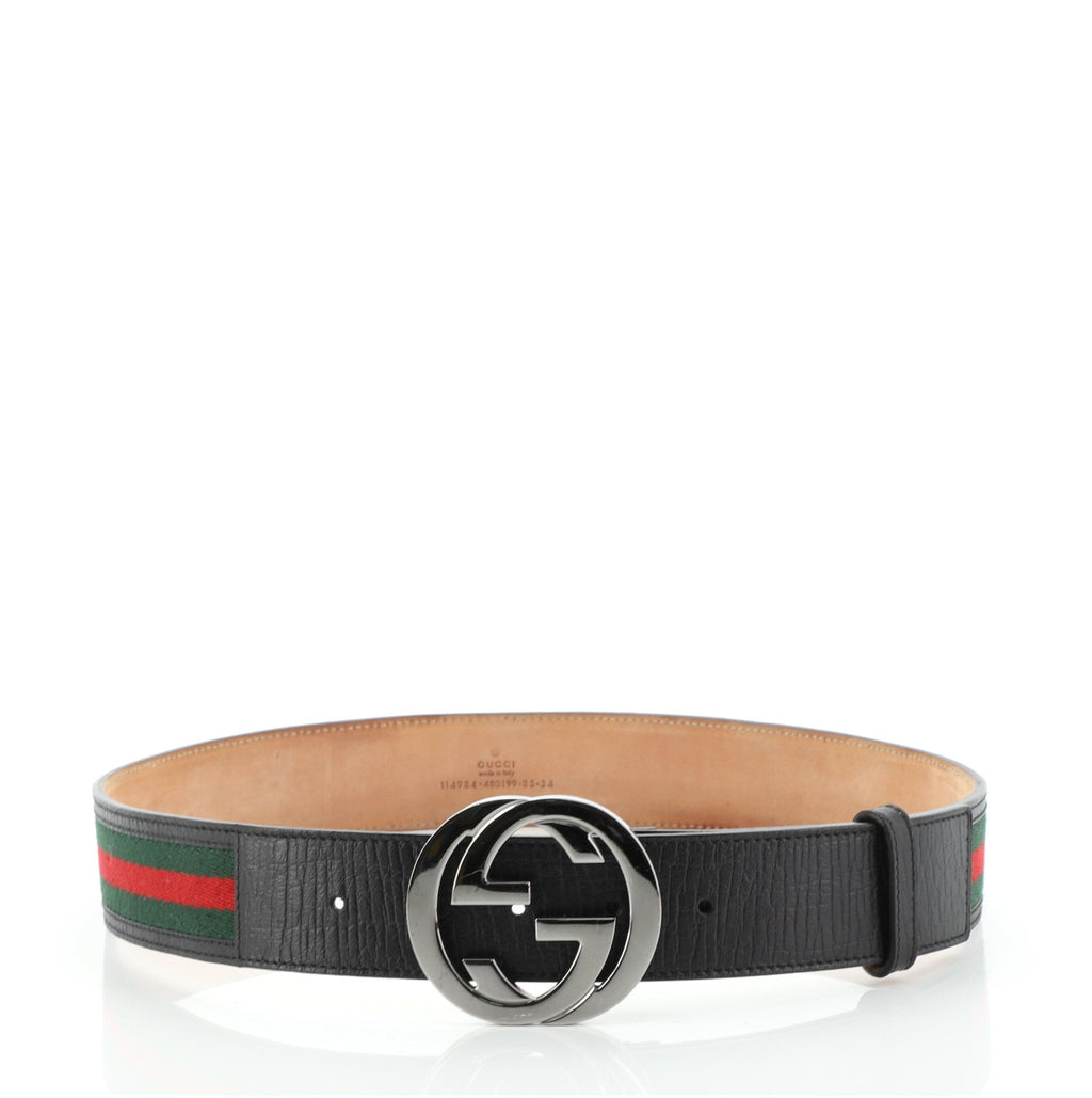 Interlocking G Web Belt Canvas and Leather Wide 85