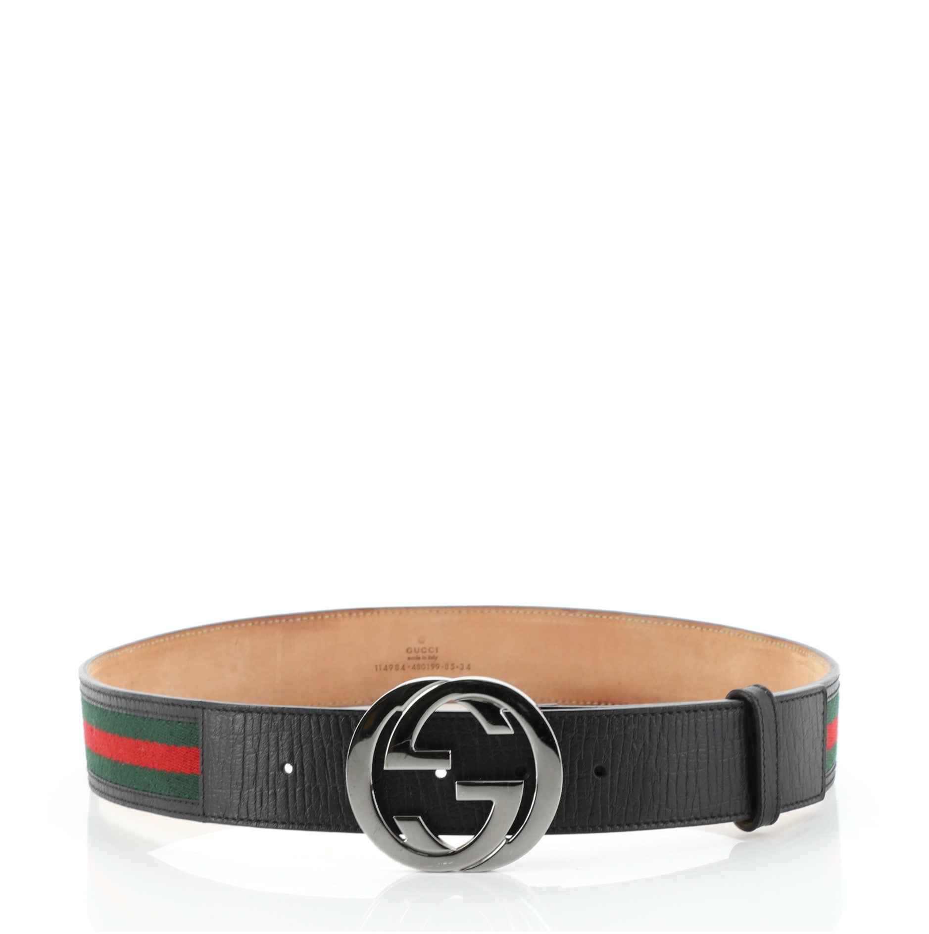 Interlocking G Web Belt Canvas and Leather Wide 85
