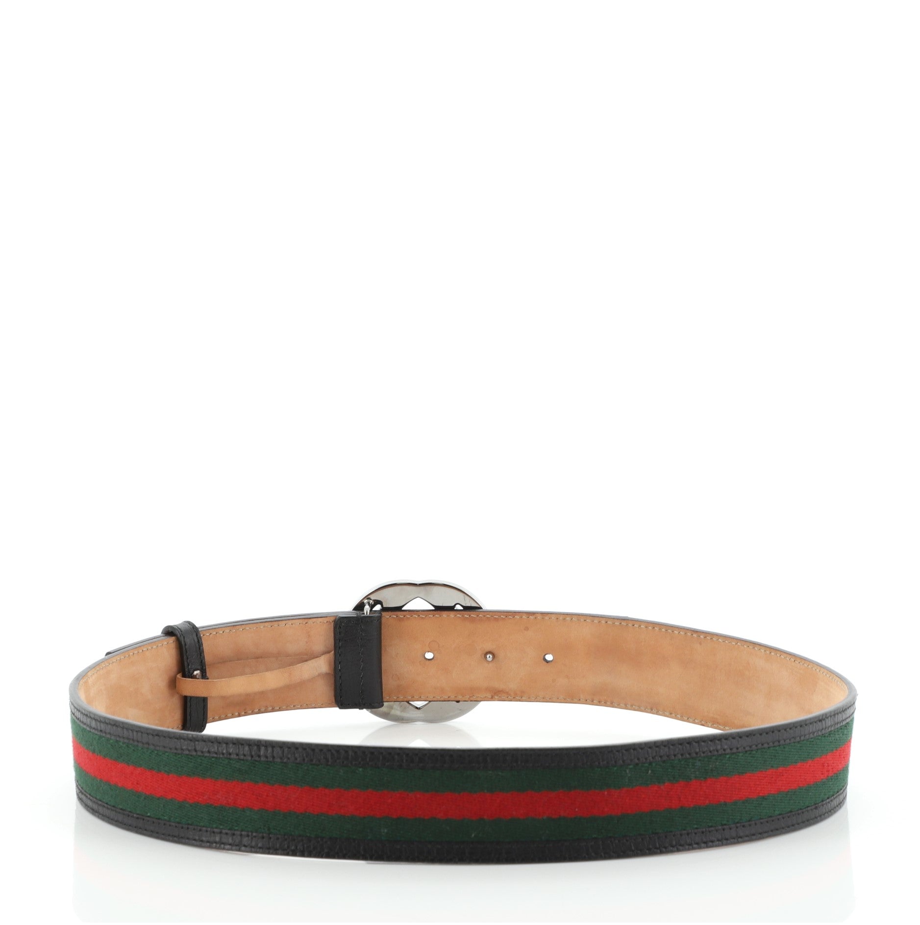 Interlocking G Web Belt Canvas and Leather Wide 85