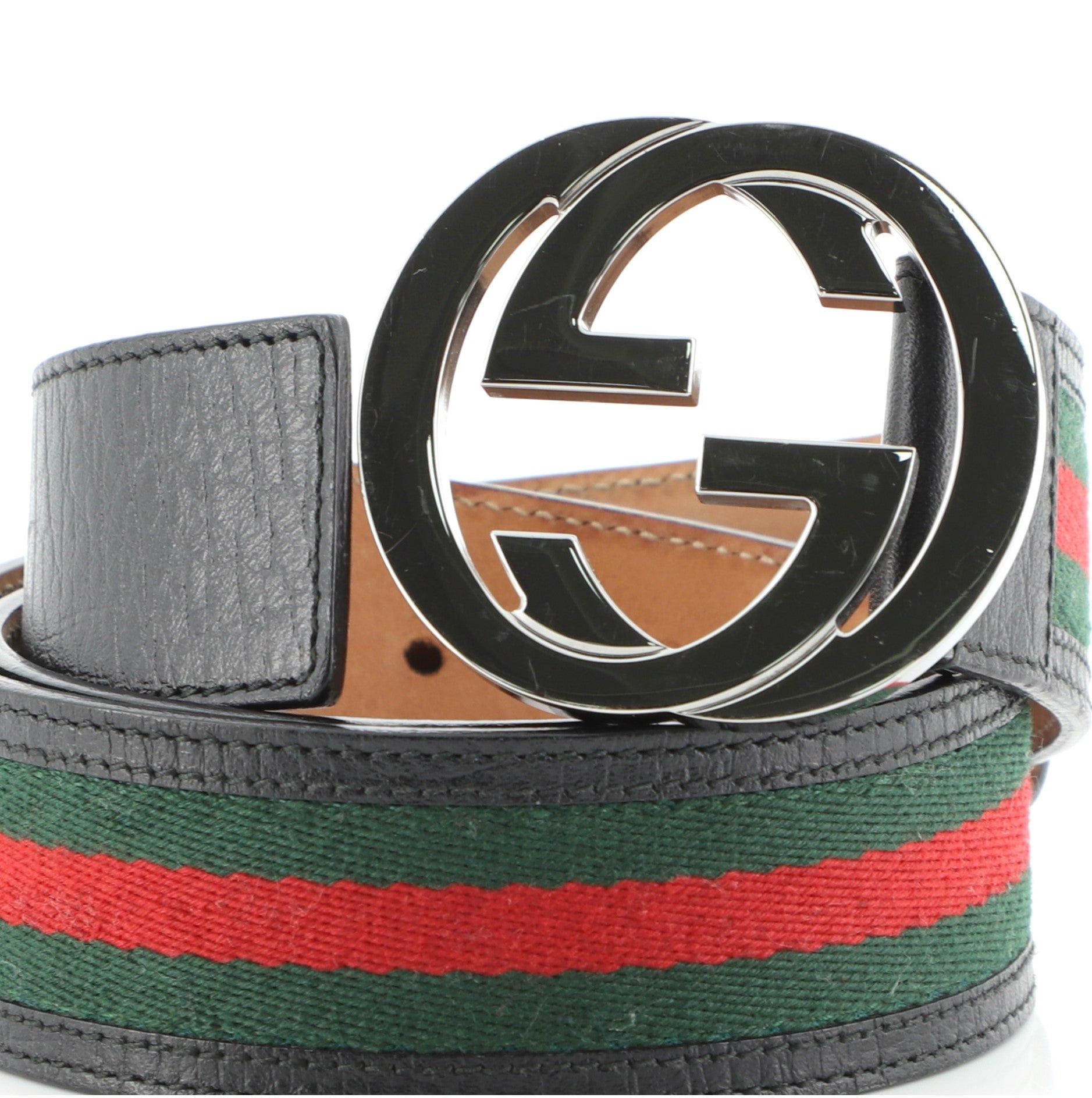 Interlocking G Web Belt Canvas and Leather Wide 85
