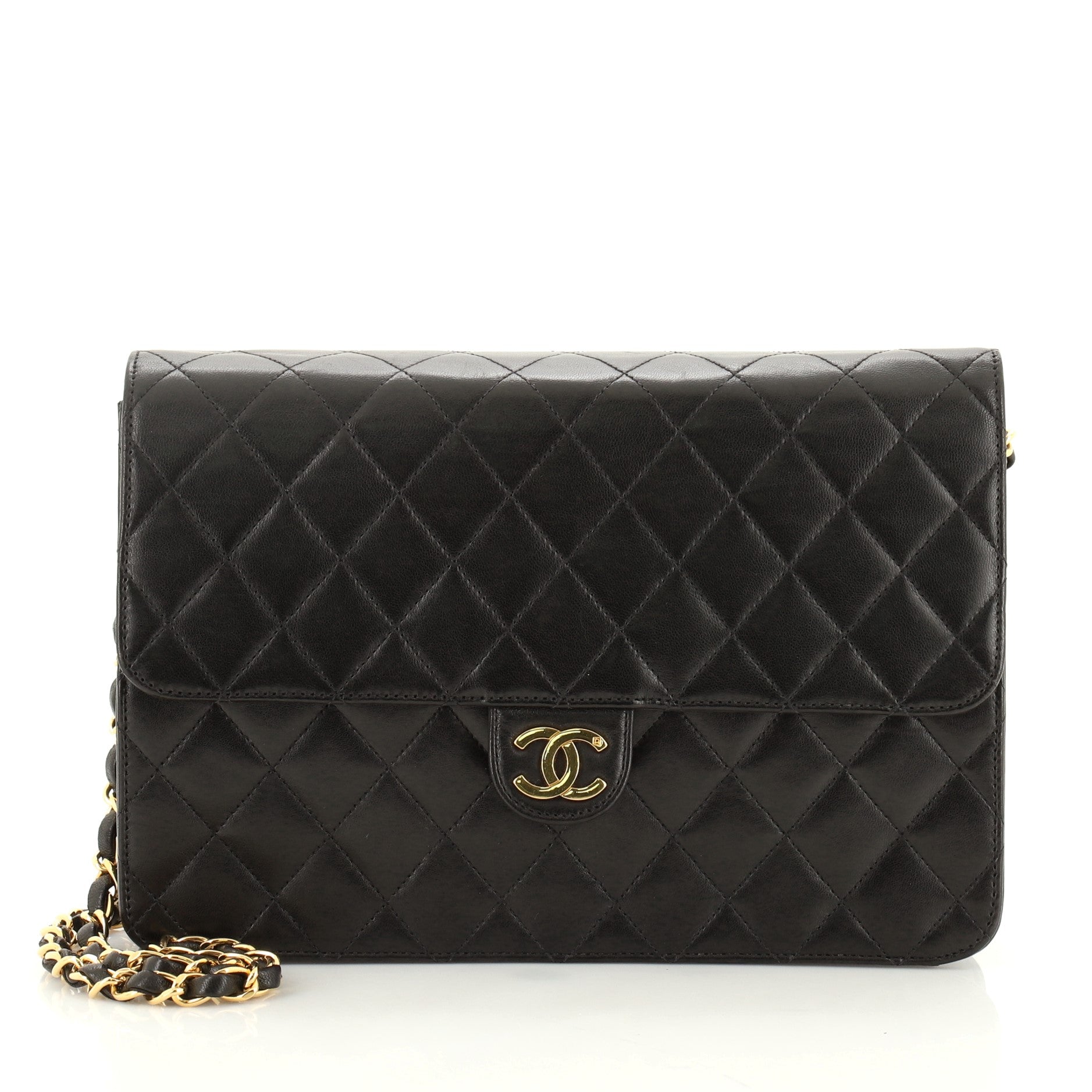 Vintage Clutch with Chain Quilted Leather Medium