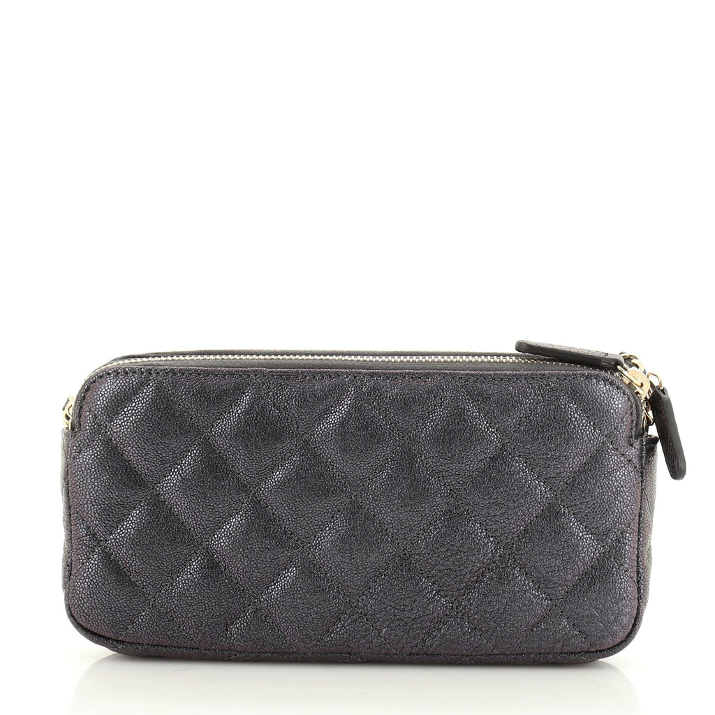 Double Zip Clutch with Chain Quilted Iridescent Caviar
