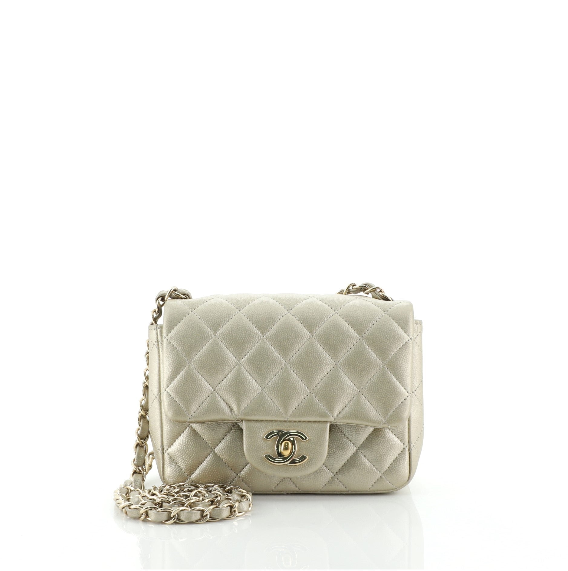 Square Classic Single Flap Bag Quilted Caviar Mini