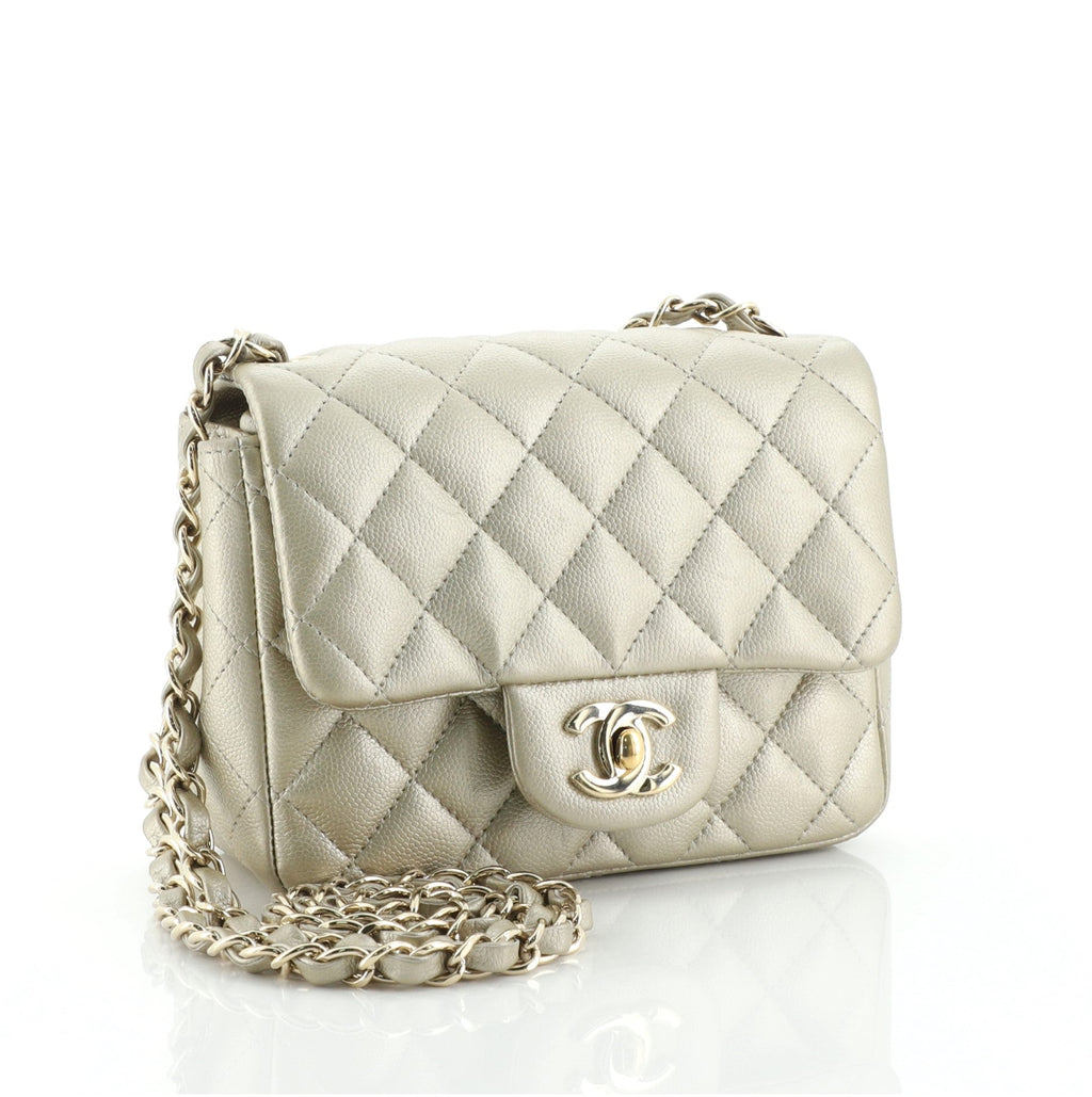 Square Classic Single Flap Bag Quilted Caviar Mini